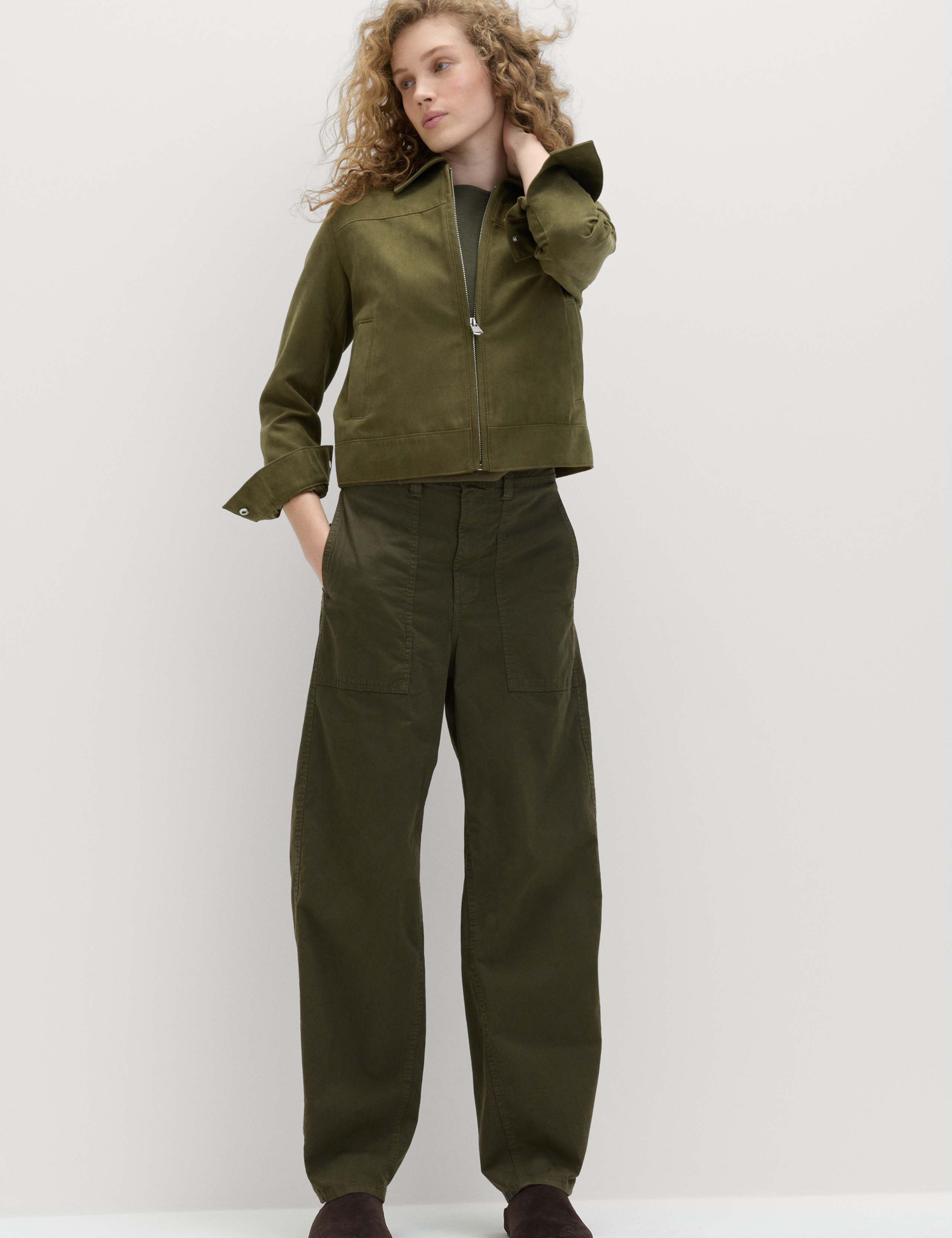 Cotton Rich Barrel Leg Trousers
