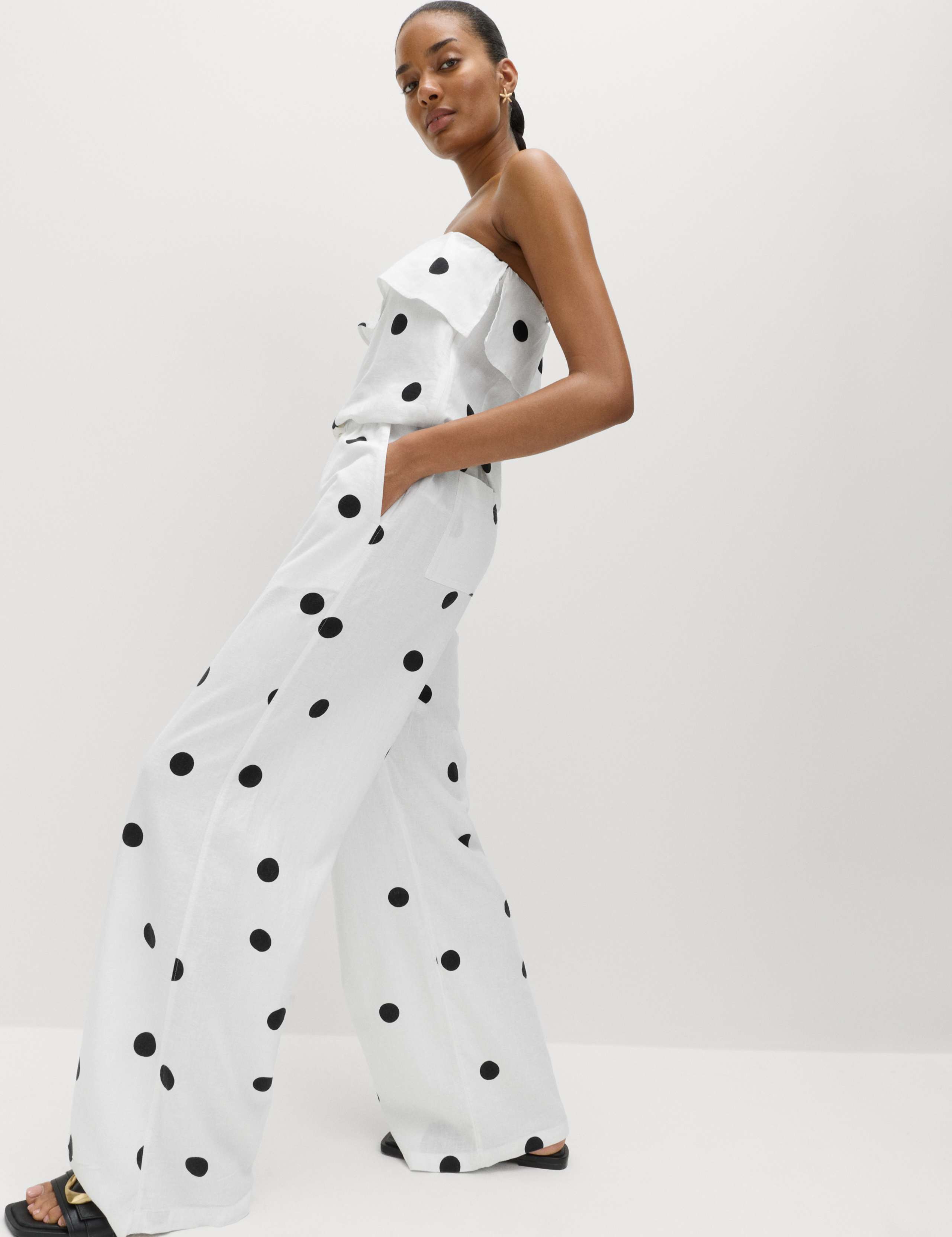 Linen Rich Drawstring Wide Leg Trousers