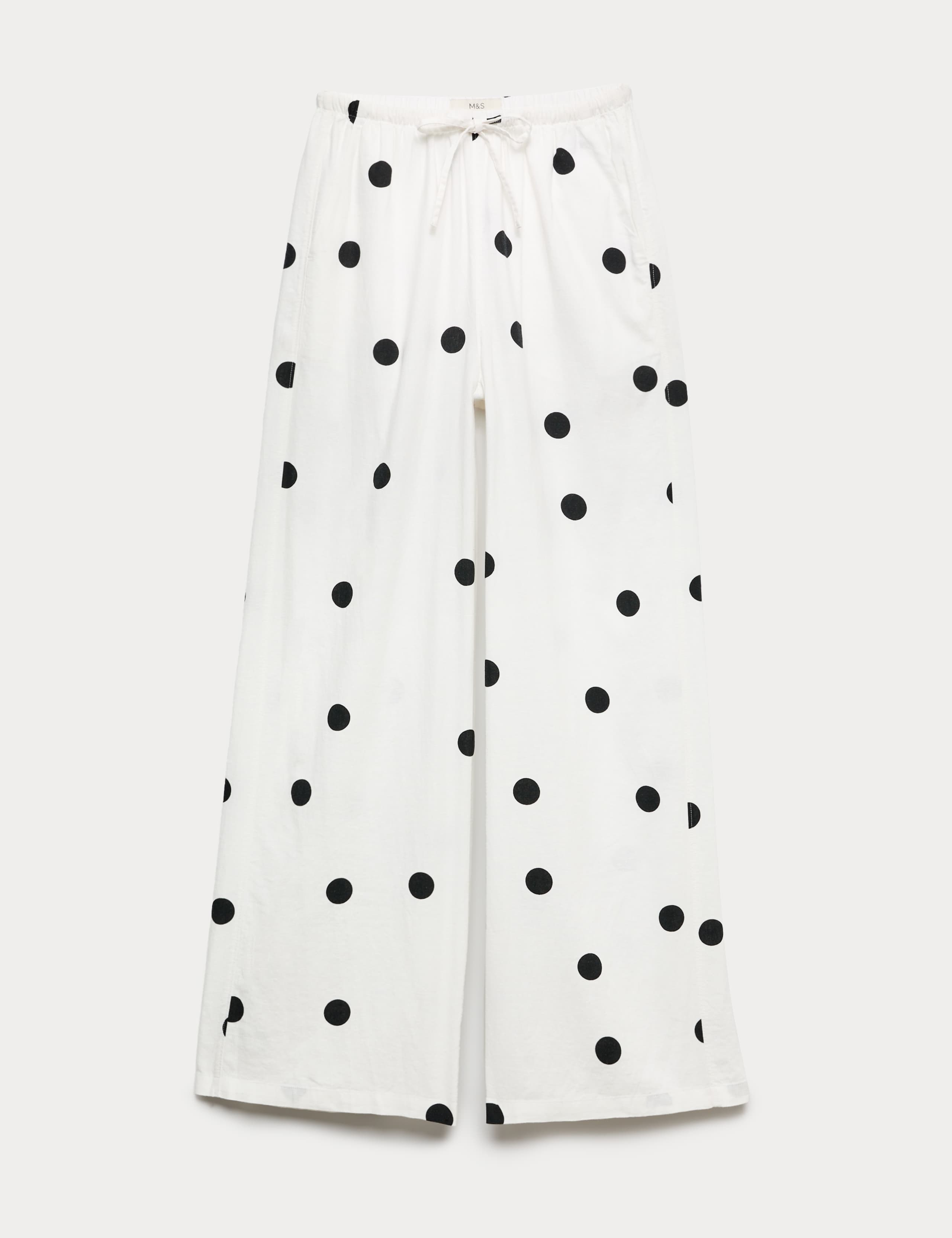 Linen Rich Drawstring Wide Leg Trousers