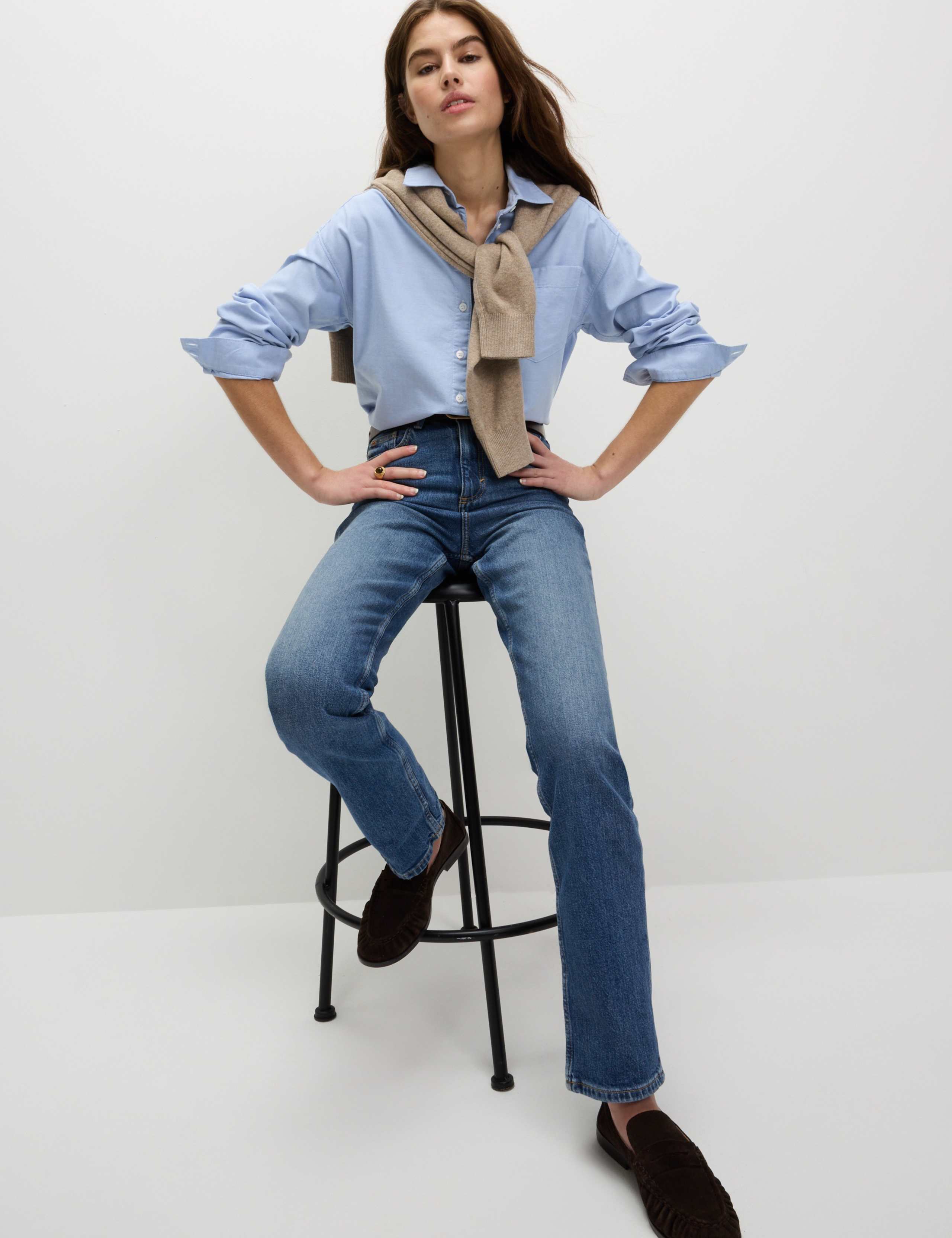 High Waisted Stovepipe Straight Leg Jeans
