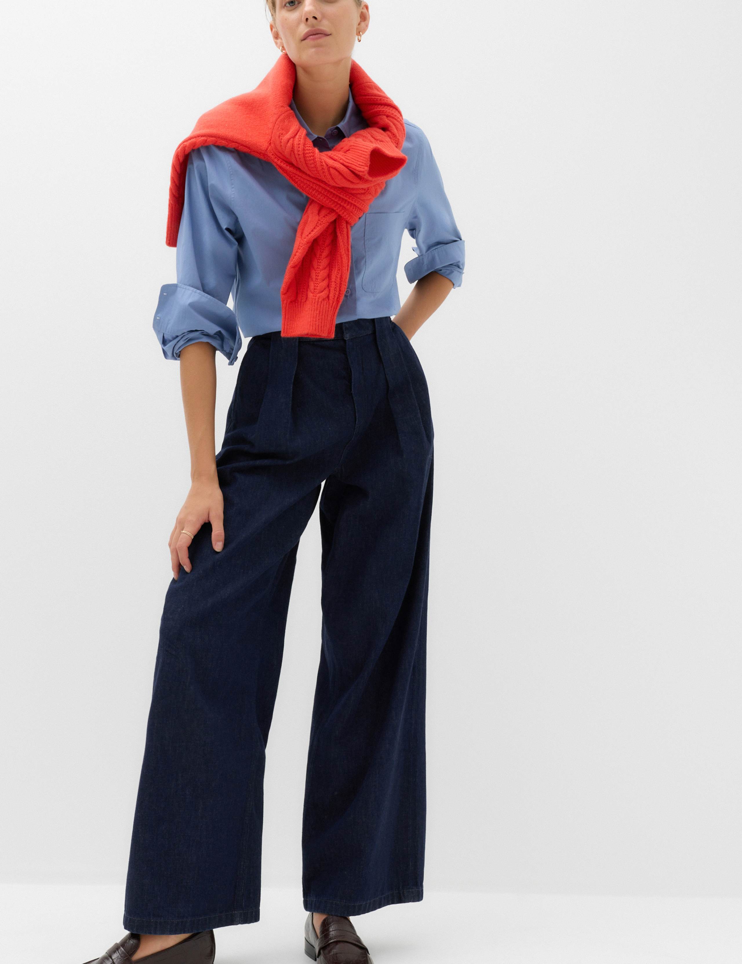 High Waisted Pleated Wide Leg Jeans