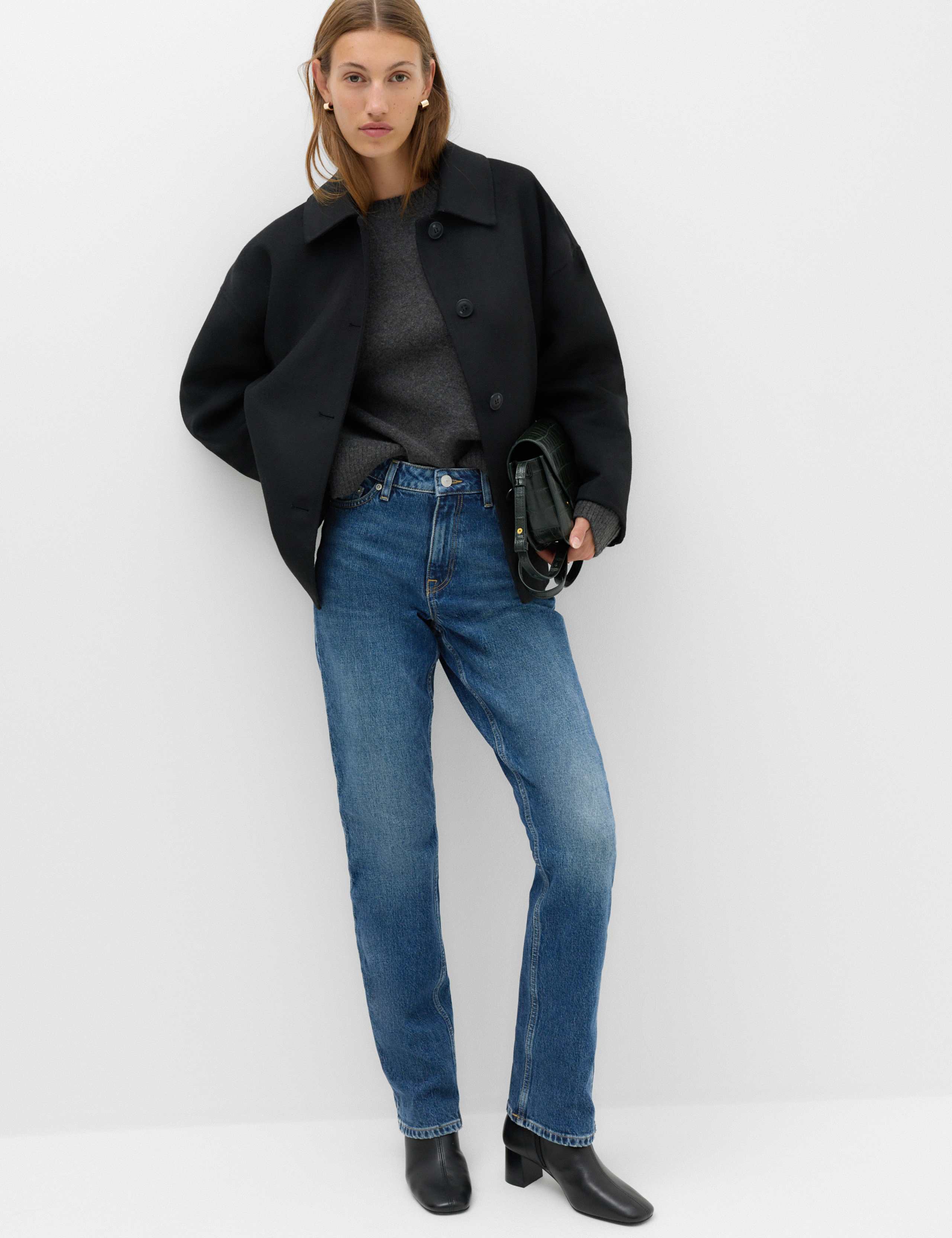 Mid Rise Straight Leg Jeans