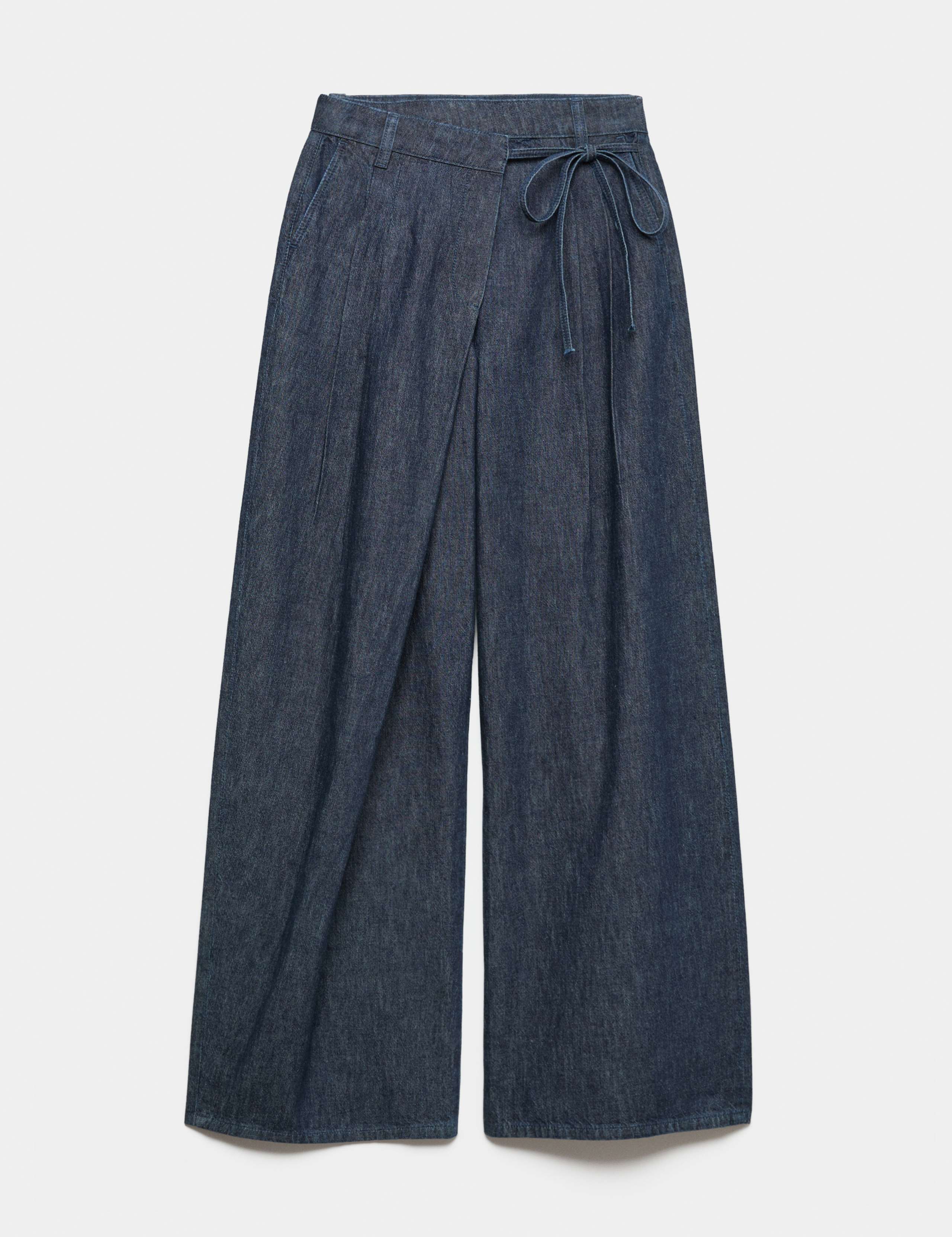 Denim High Waisted Wrap Wide Leg Jeans