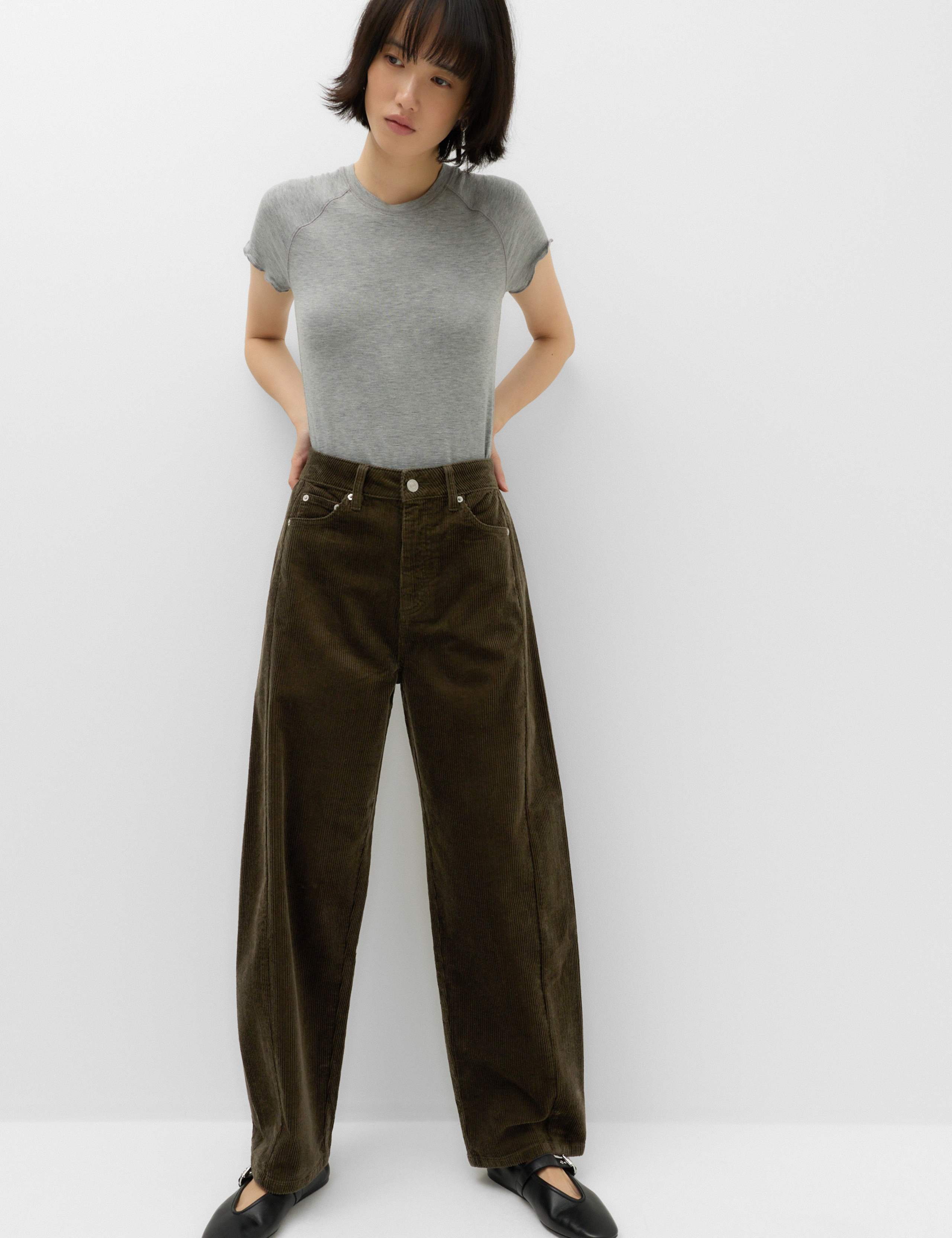 Corduroy Barrel Leg Trousers