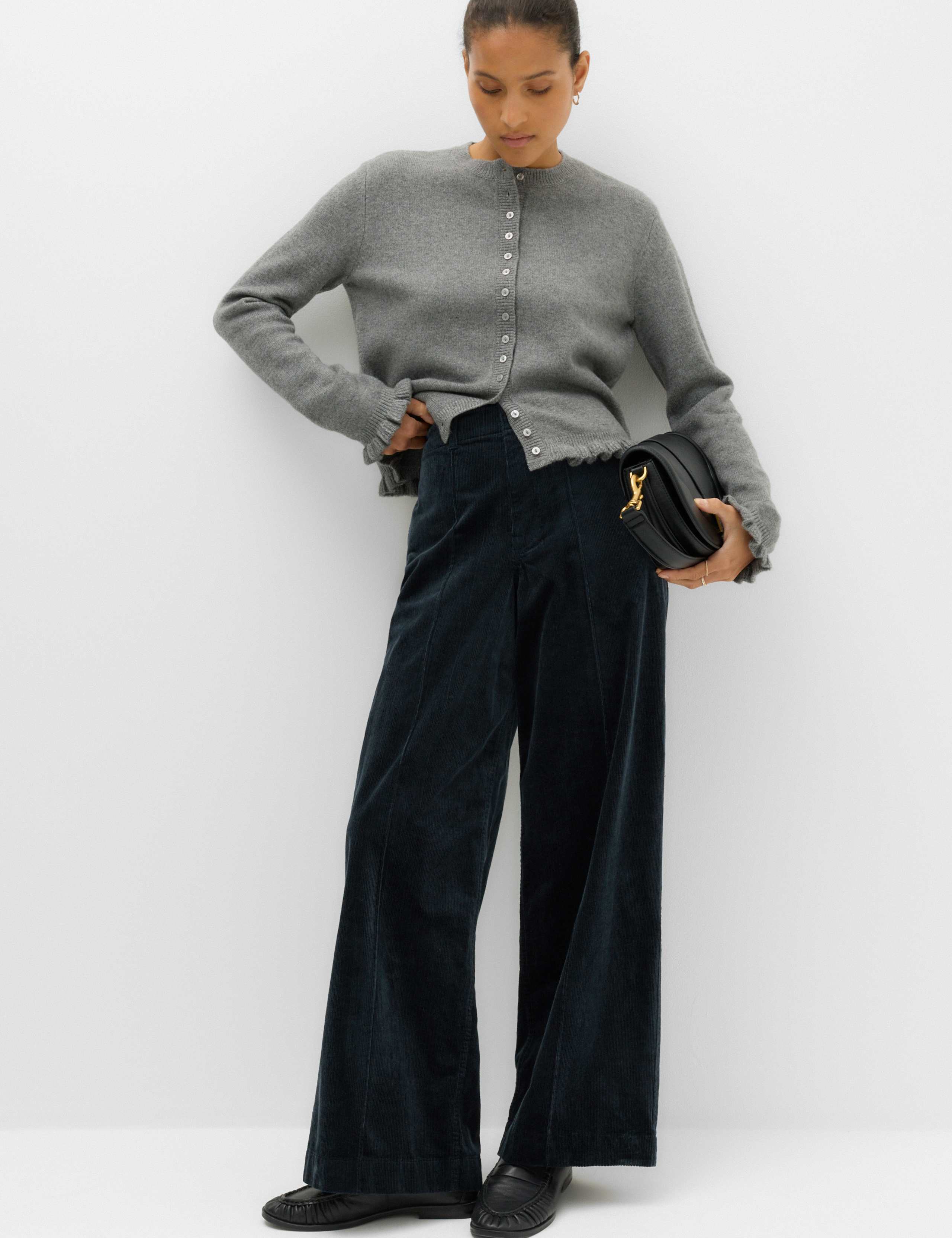 Cord Pintuck Wide Leg Trousers