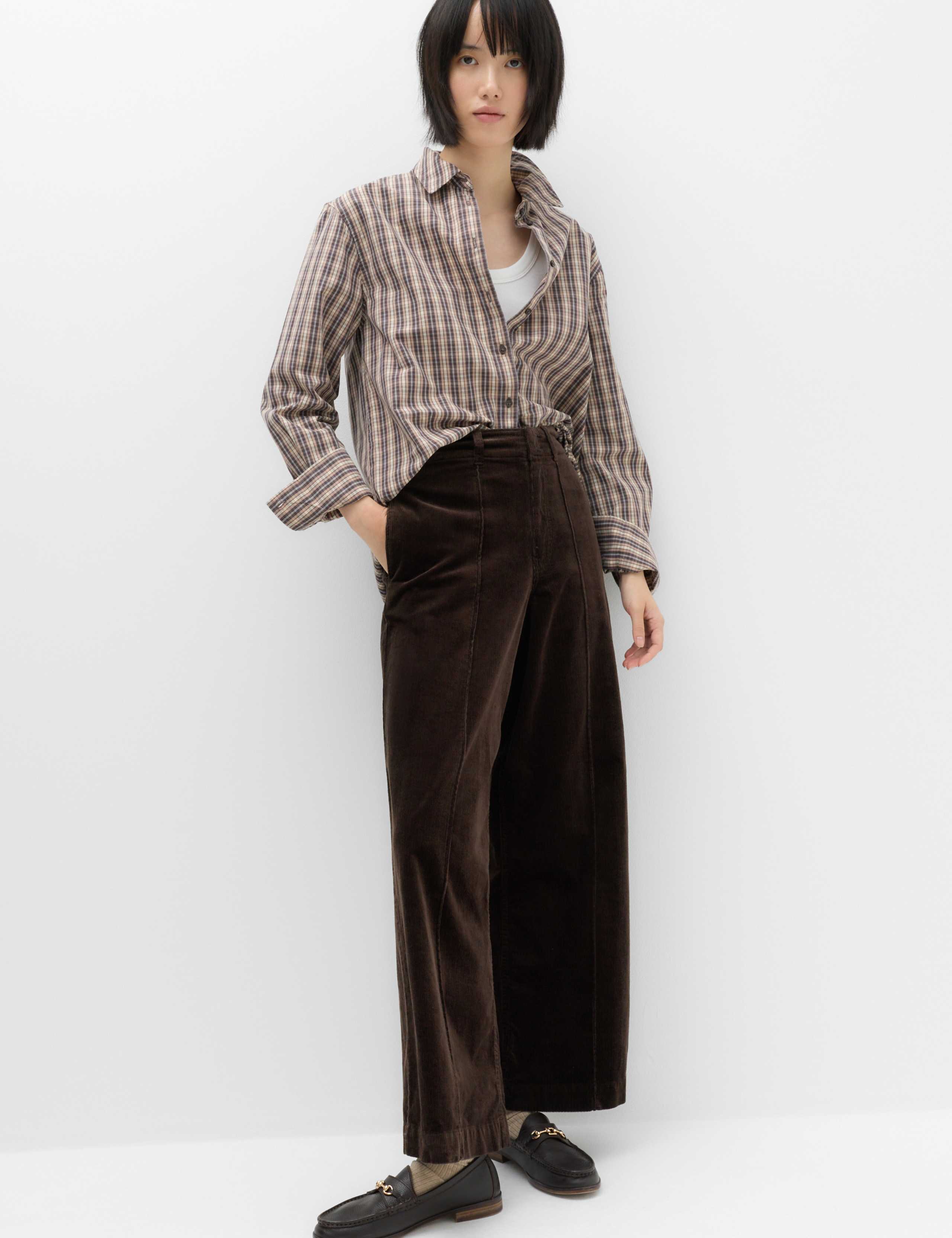 Cord Pintuck Wide Leg Trousers