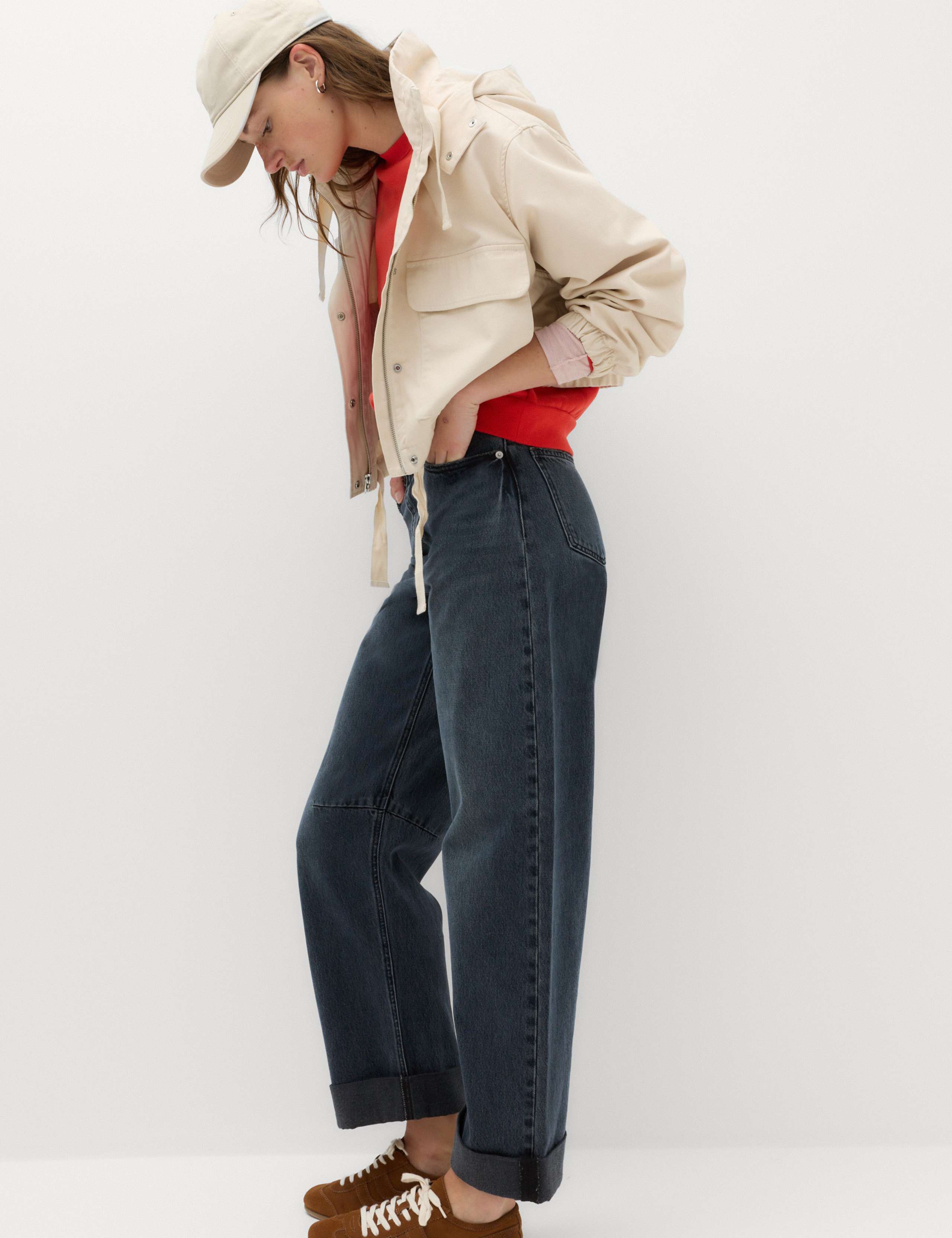 High Waisted Barrel Turn Up Jeans