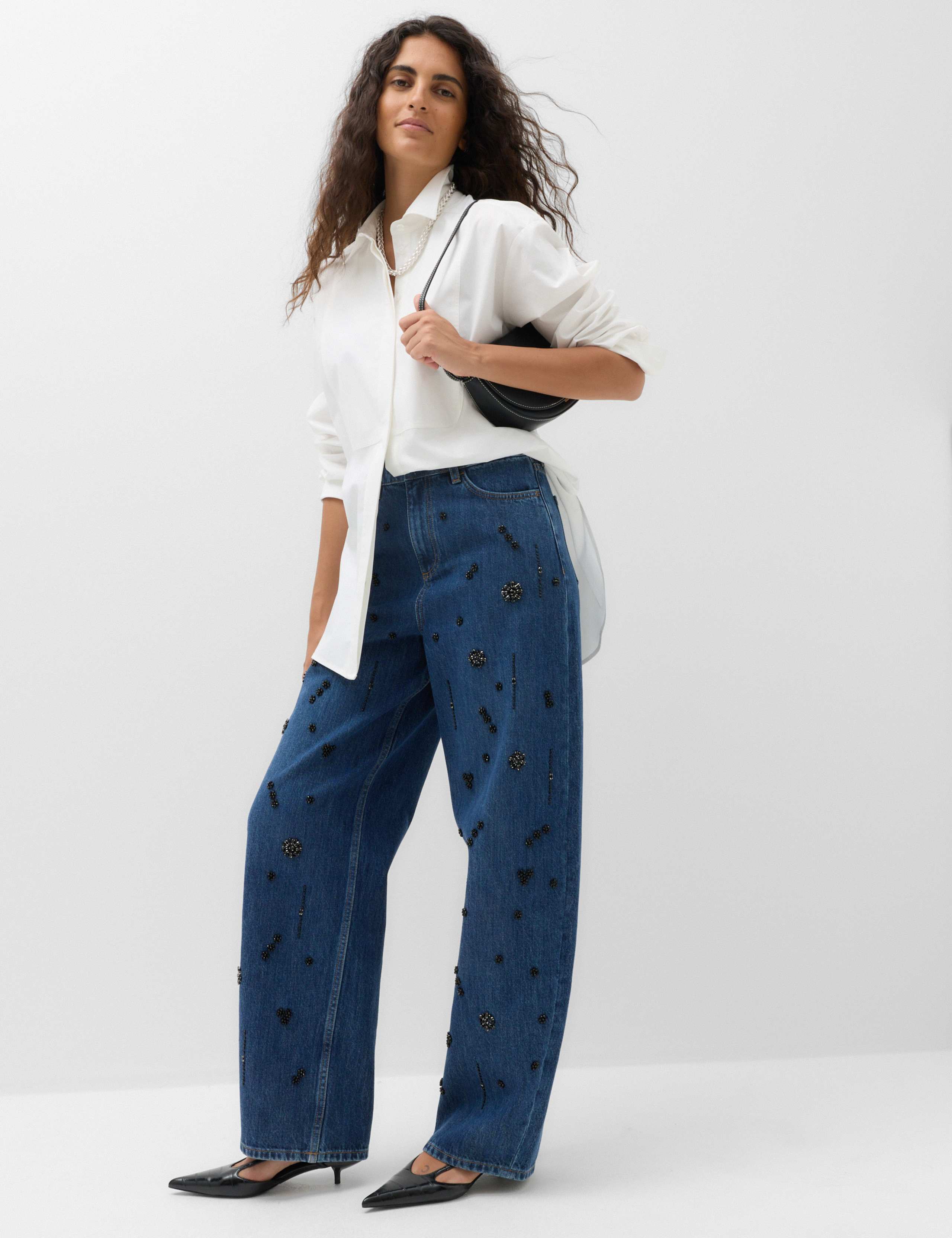 High Waisted Embellished Barrel Jeans