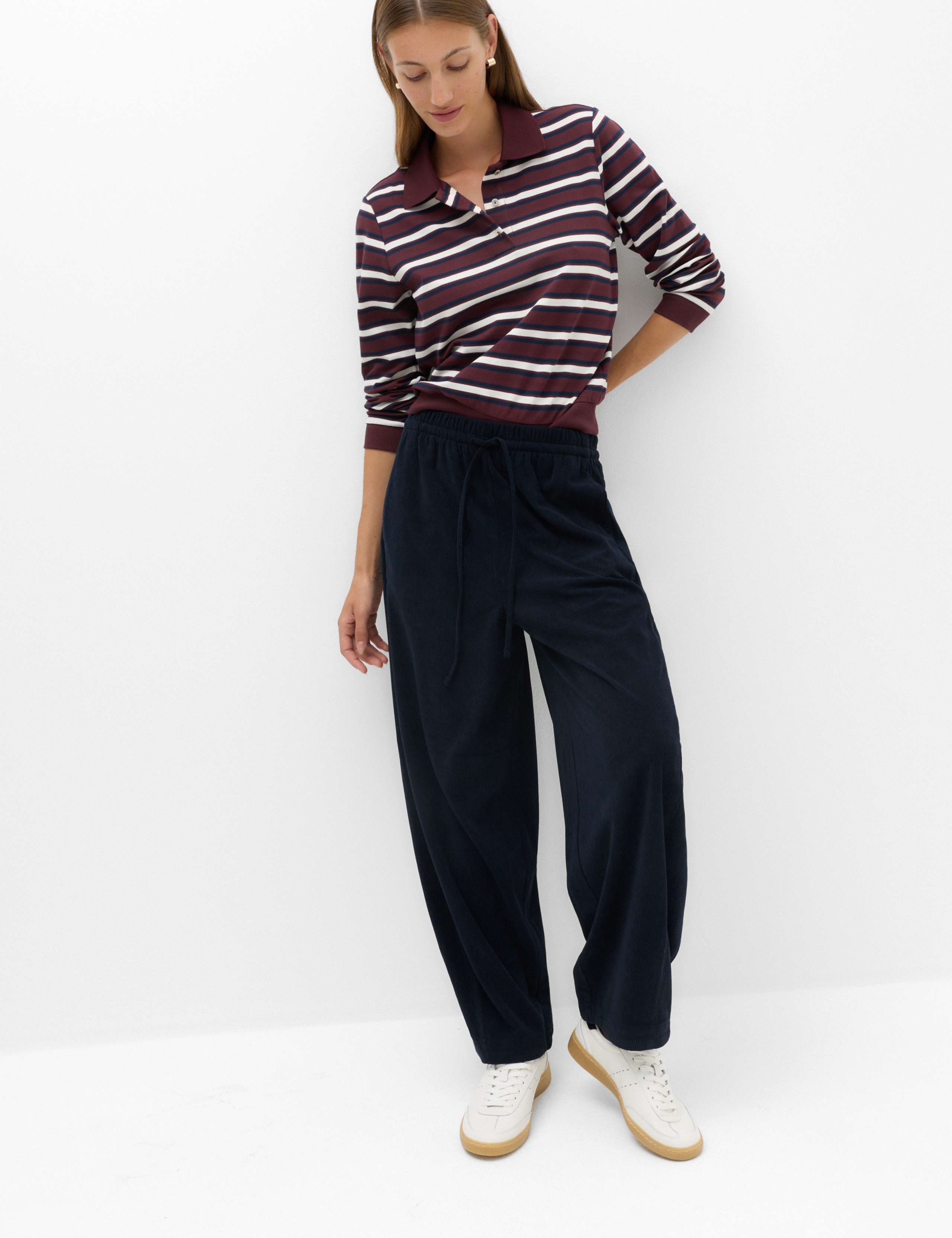 Cord Pull On Barrel Leg Trousers