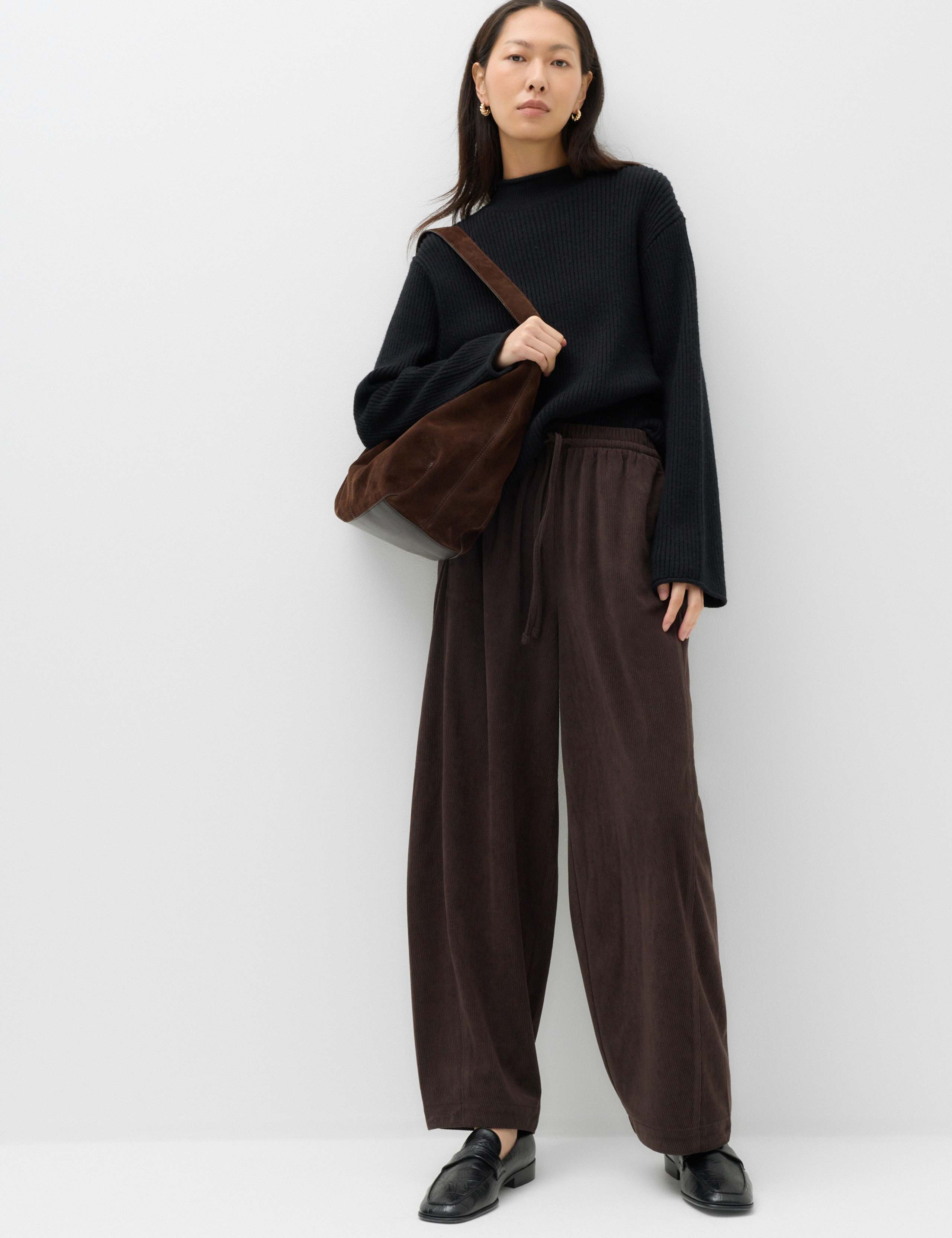 Cord Pull On Barrel Leg Trousers