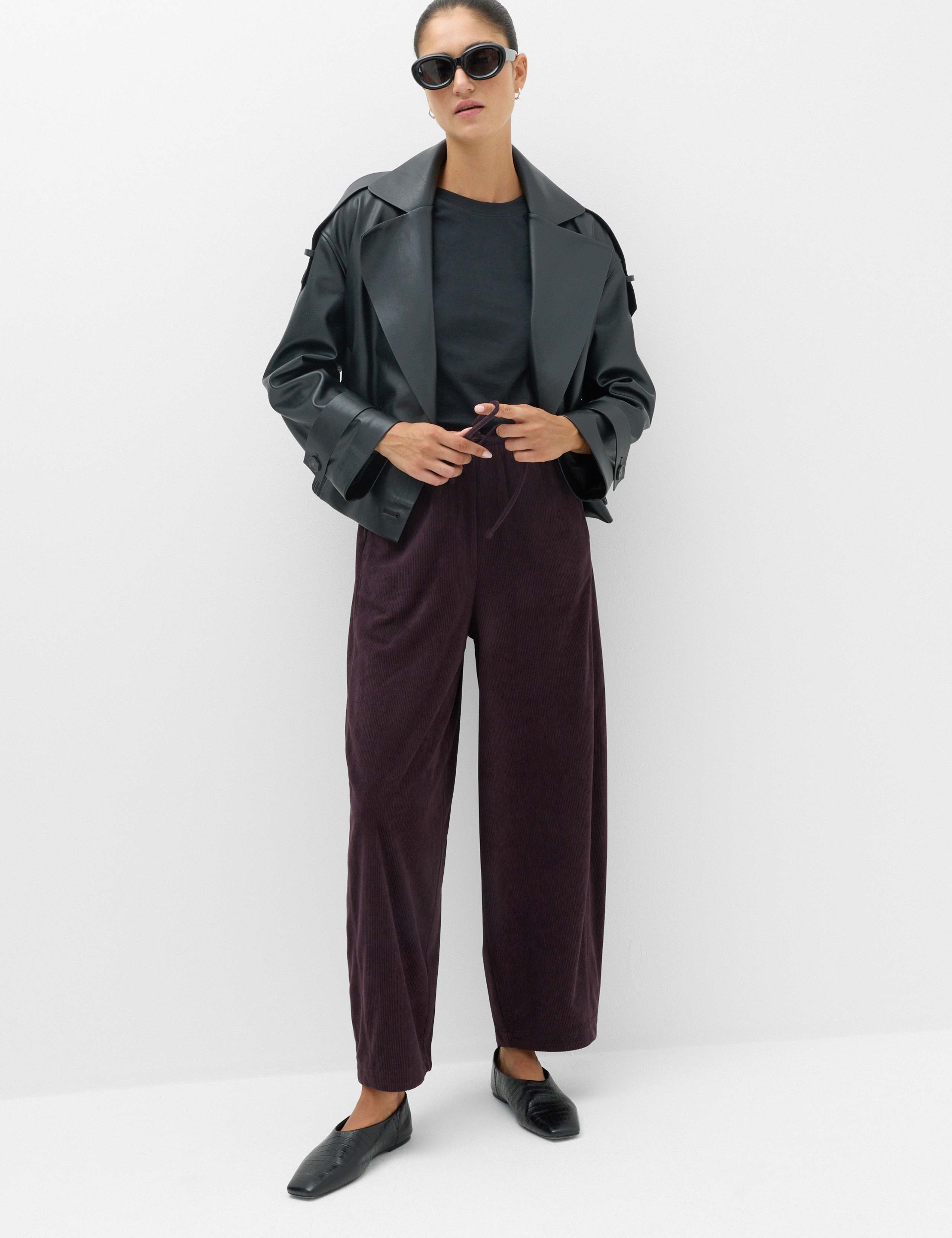 Cord Pull On Barrel Leg Trousers