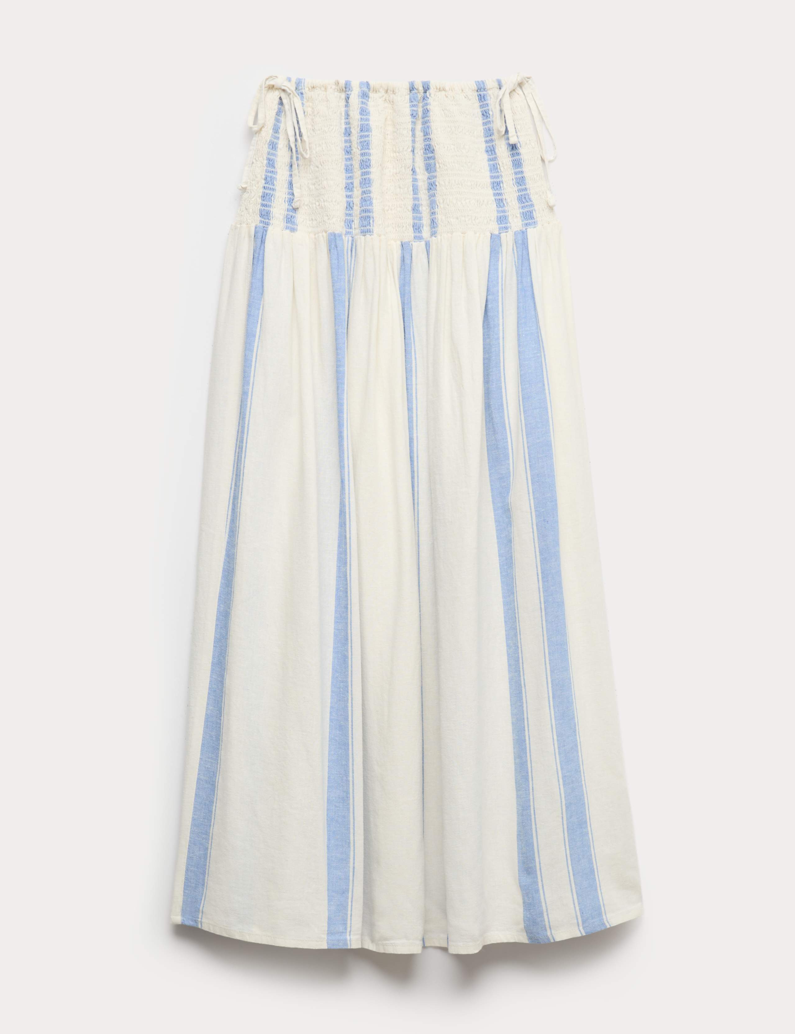 Linen Rich Shirred Tie Detail Maxi Skirt