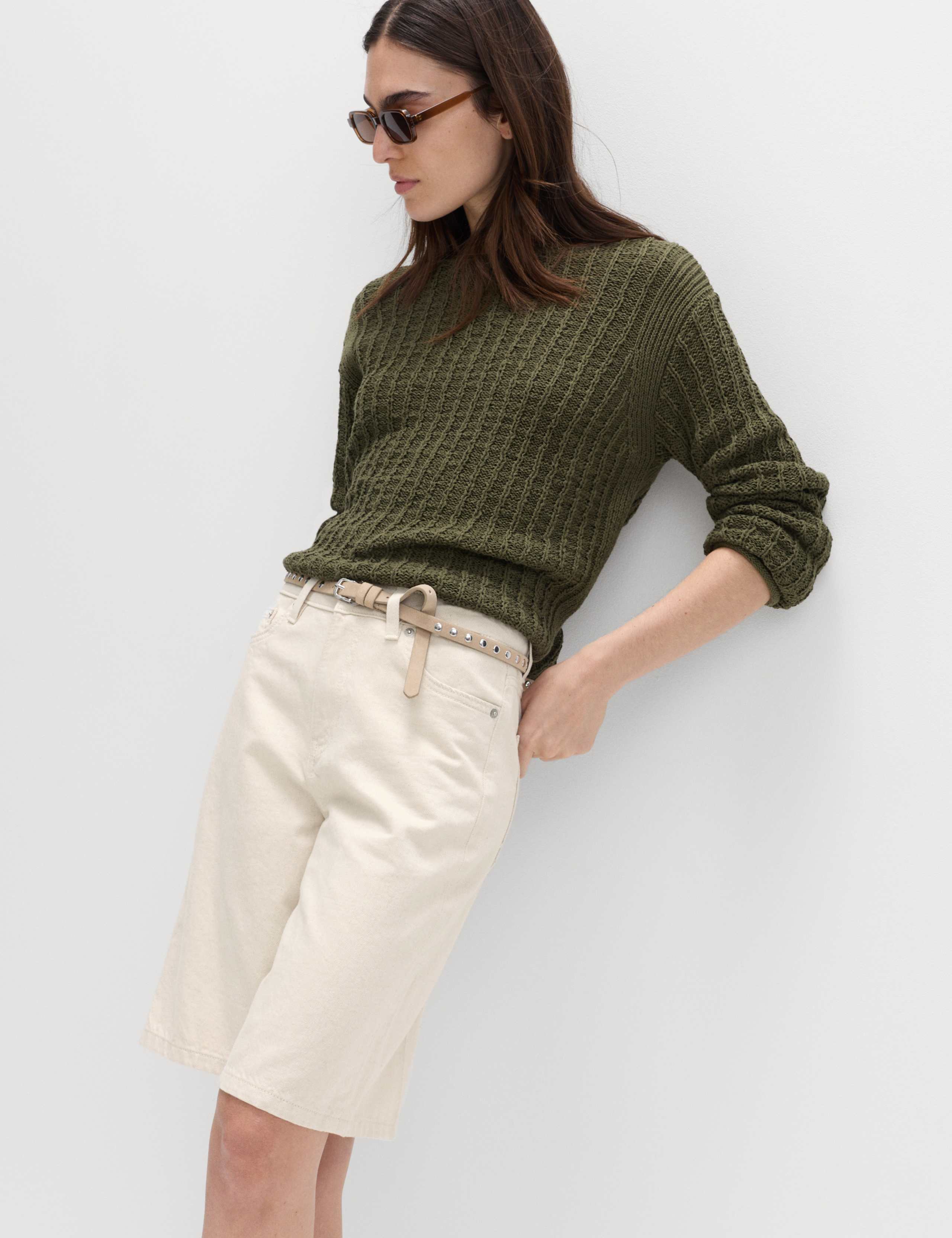 Denim High Waisted Jorts with Linen