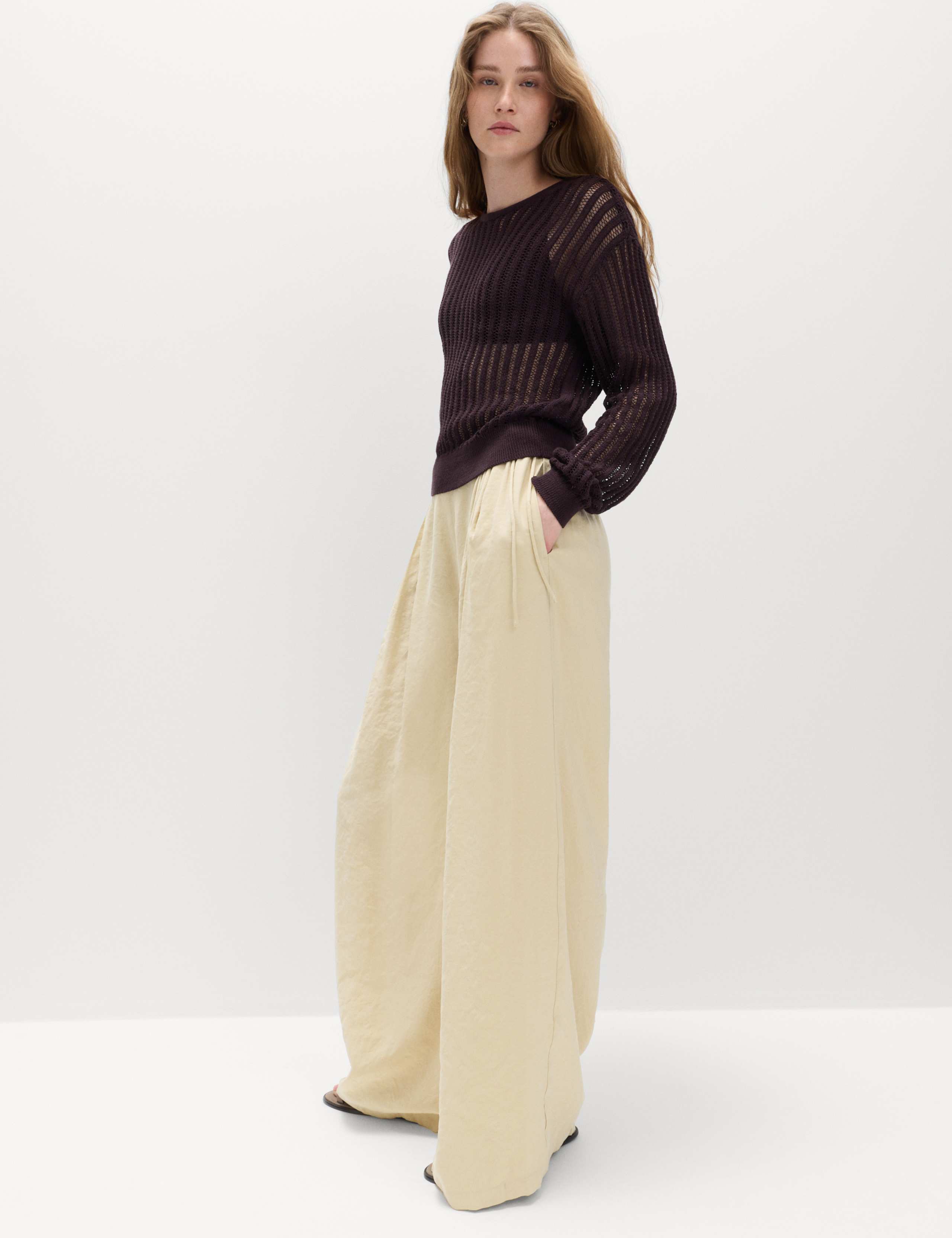 Pleated Tie Side Wide Leg Trousers