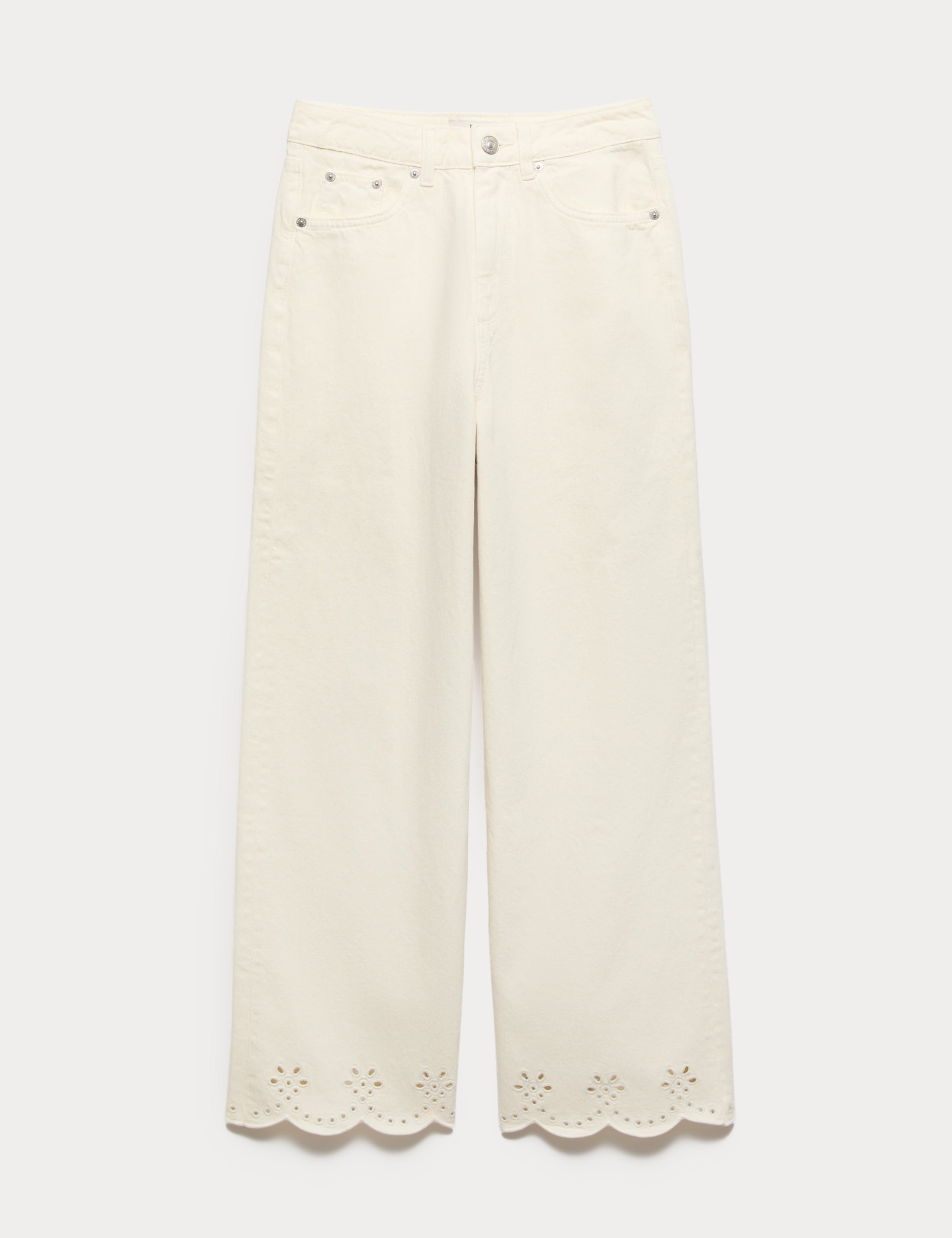 High Waisted Broderie Wide Leg Cropped Jeans