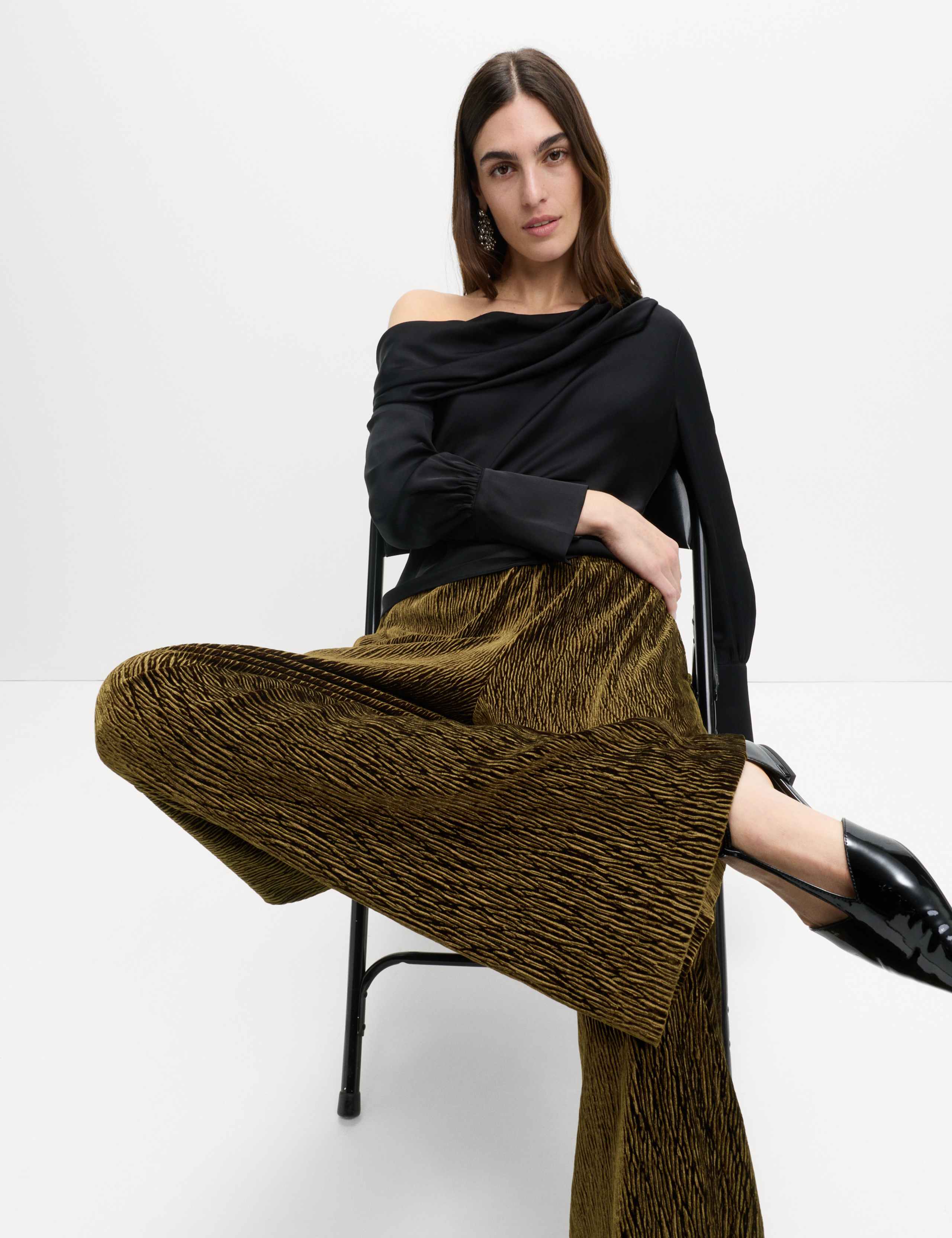 Velvet Crinkle Wide Leg Trousers
