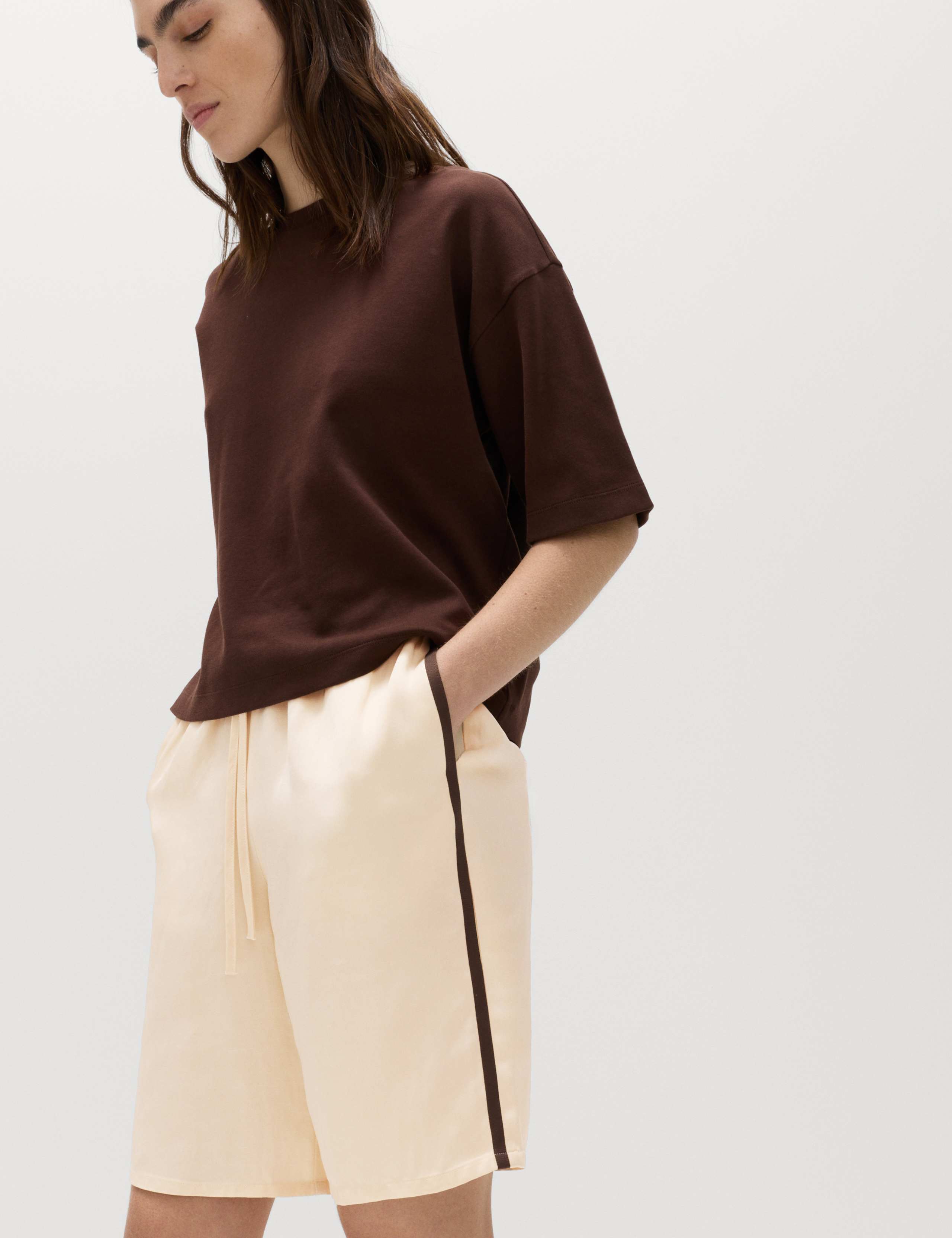 Side Stripe Longline Shorts with Linen