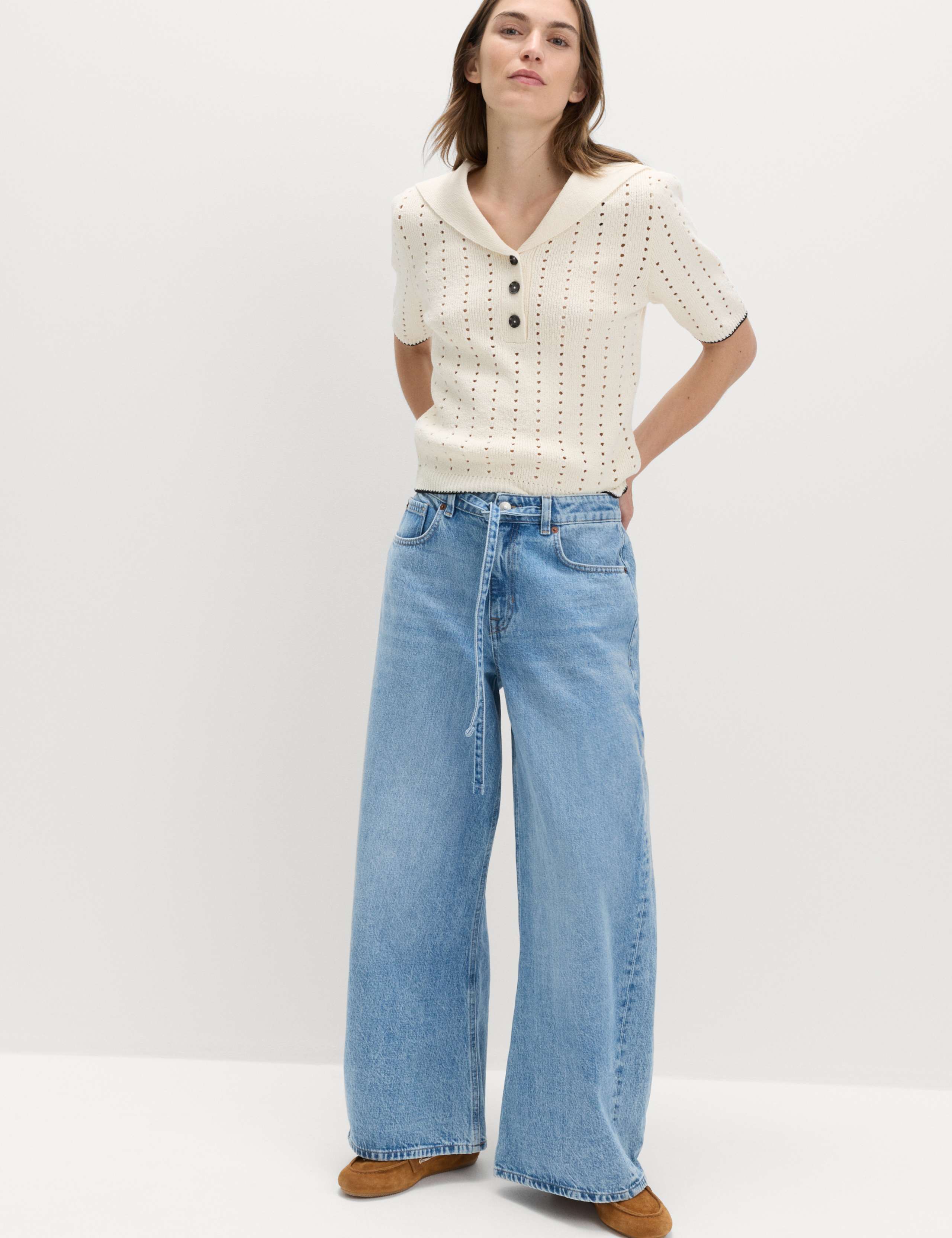 Drawstring Wide Leg Jeans