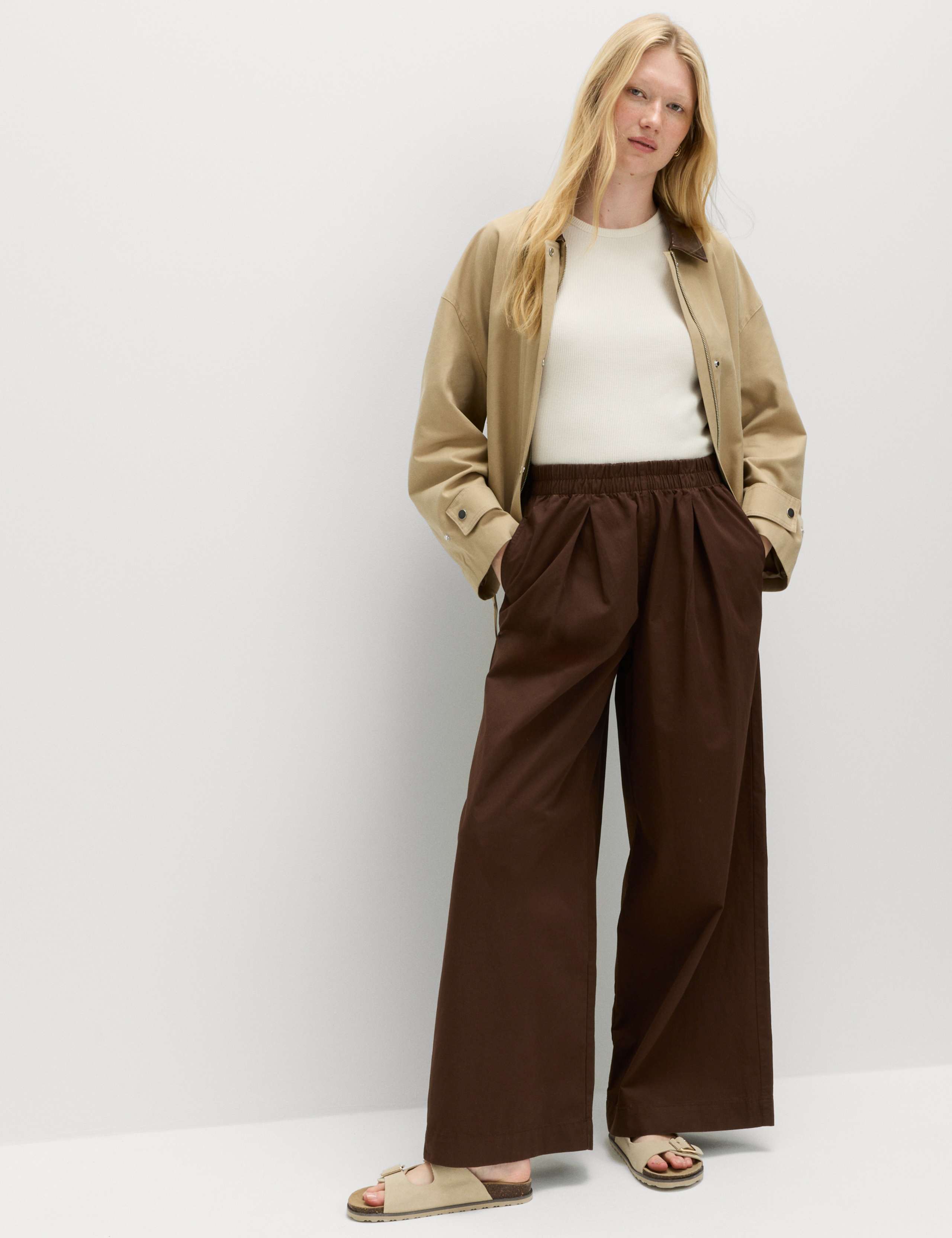Pure Cotton Poplin Pull On Super Wide Leg Trousers