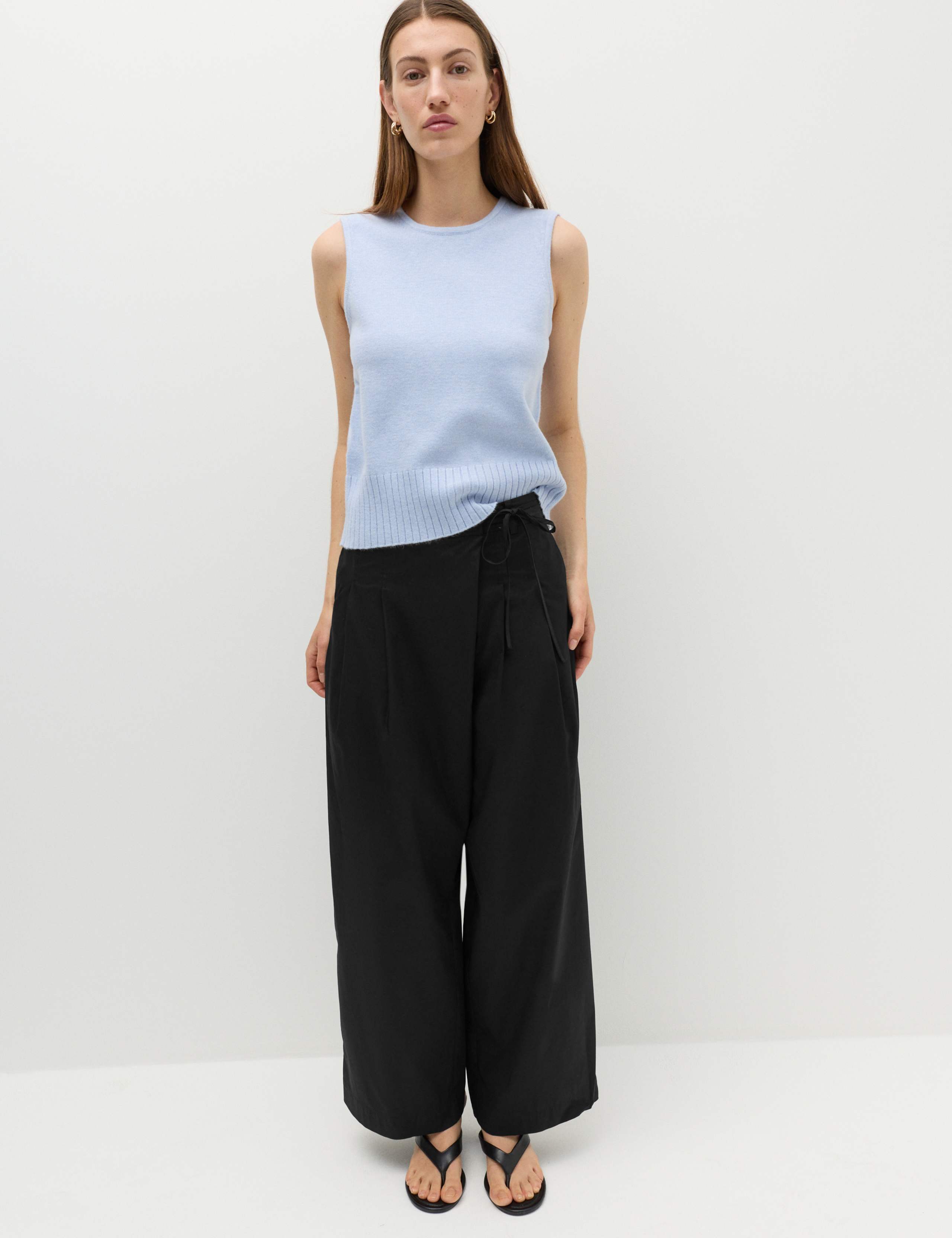 Cotton Rich Wrap Tie Wide Leg Trousers