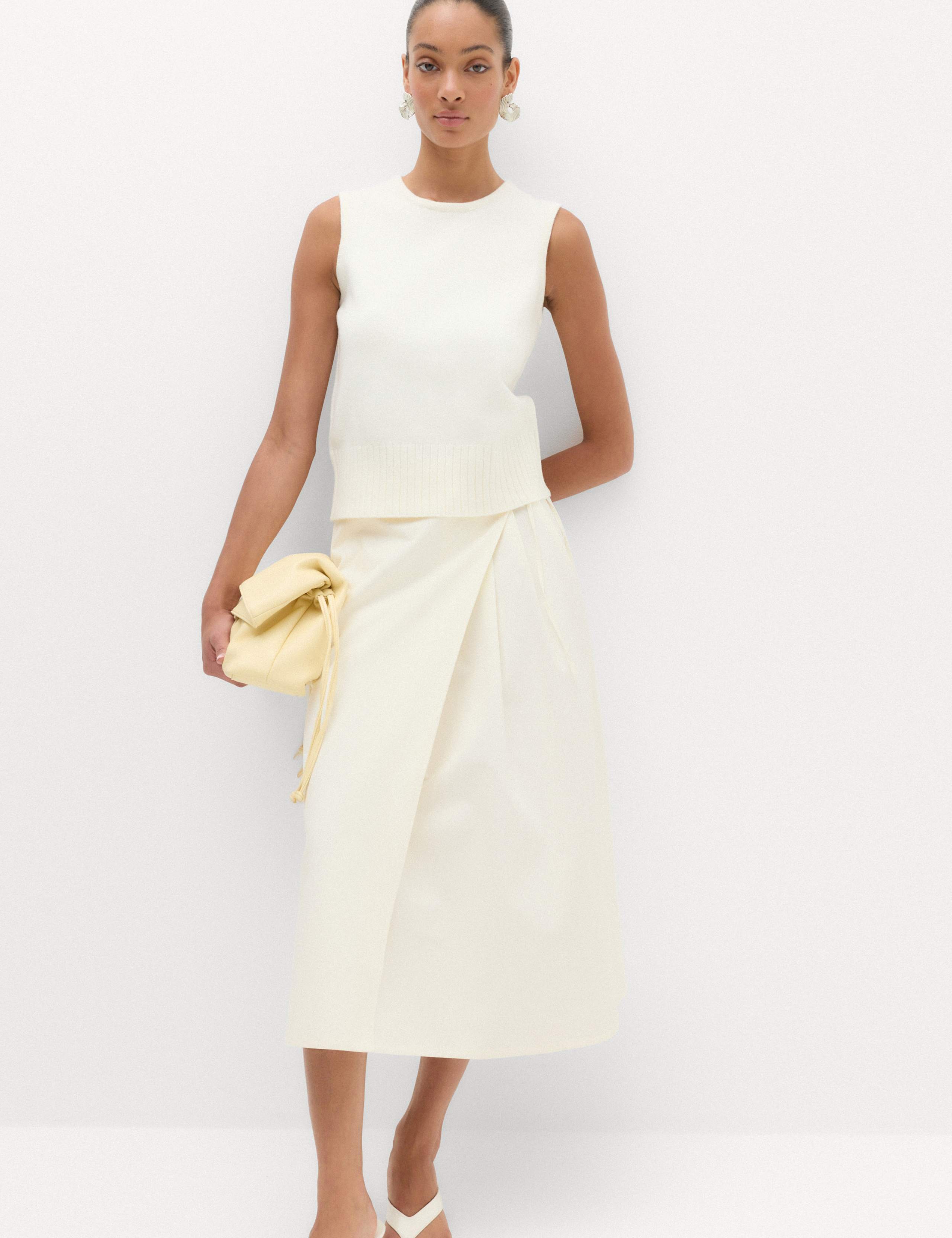 Pure Cotton Wrap Tie Side Midi Skirt