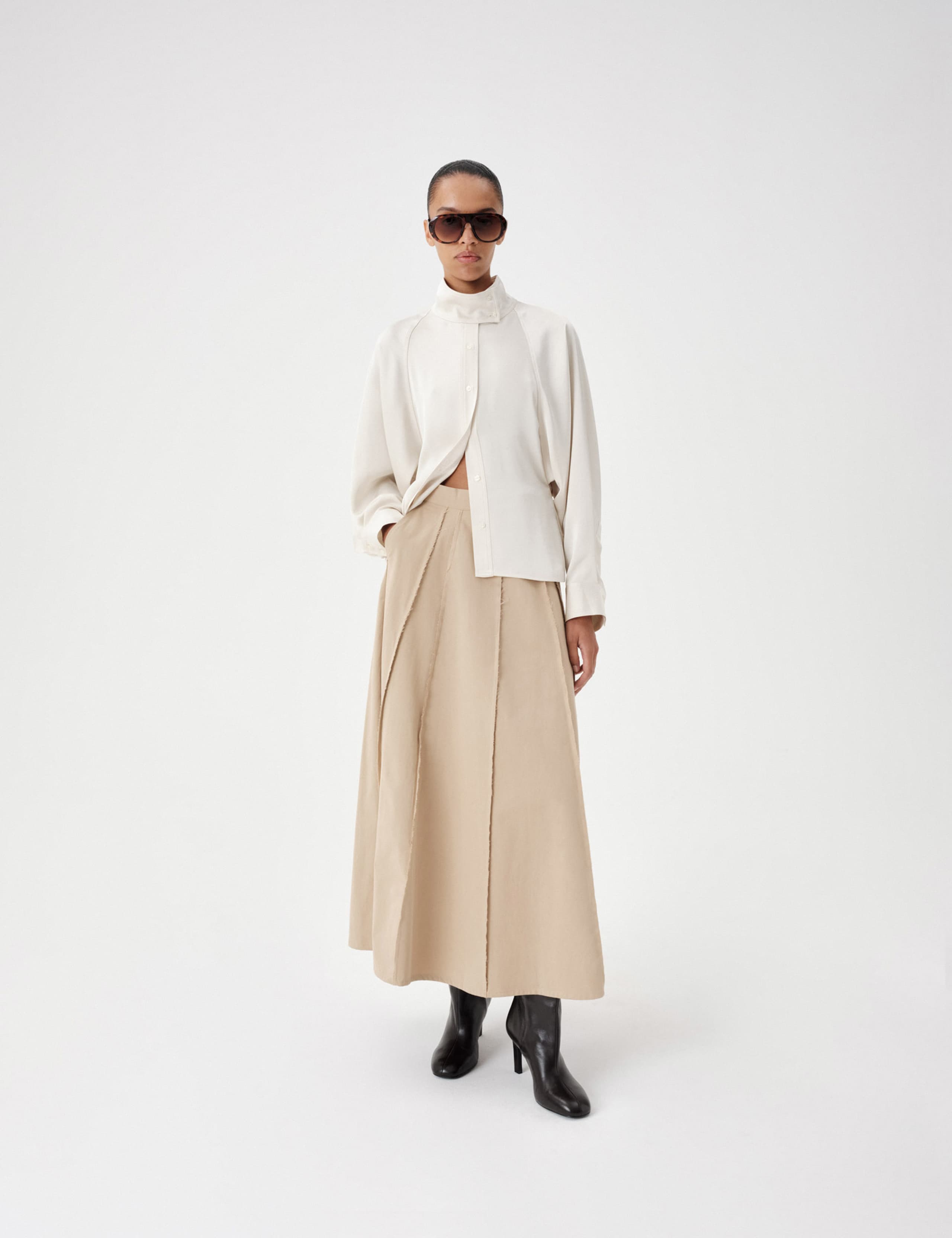 Pure Cotton Frayed Midi Circle Skirt