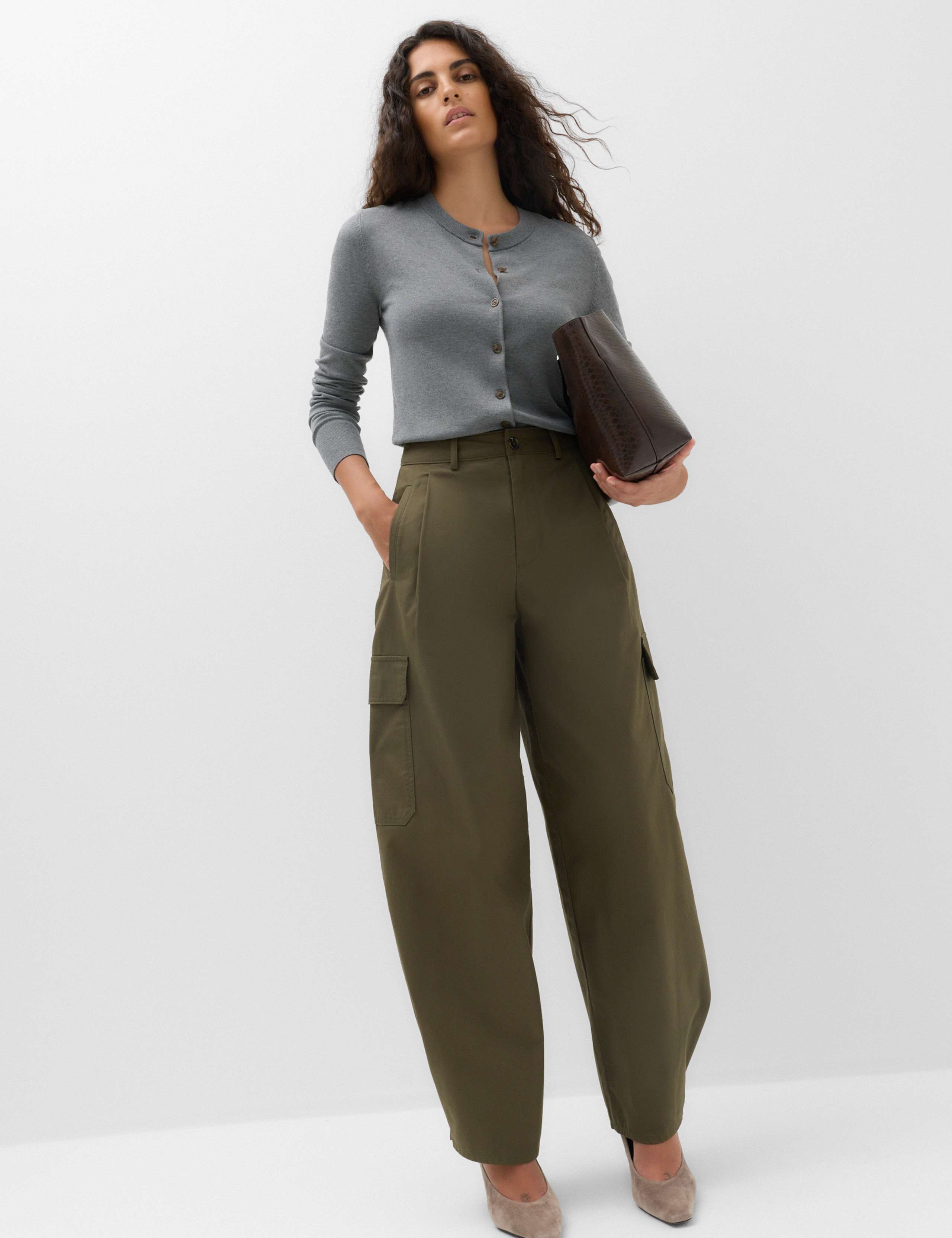 Pure Cotton Cargo Barrel Leg Trousers