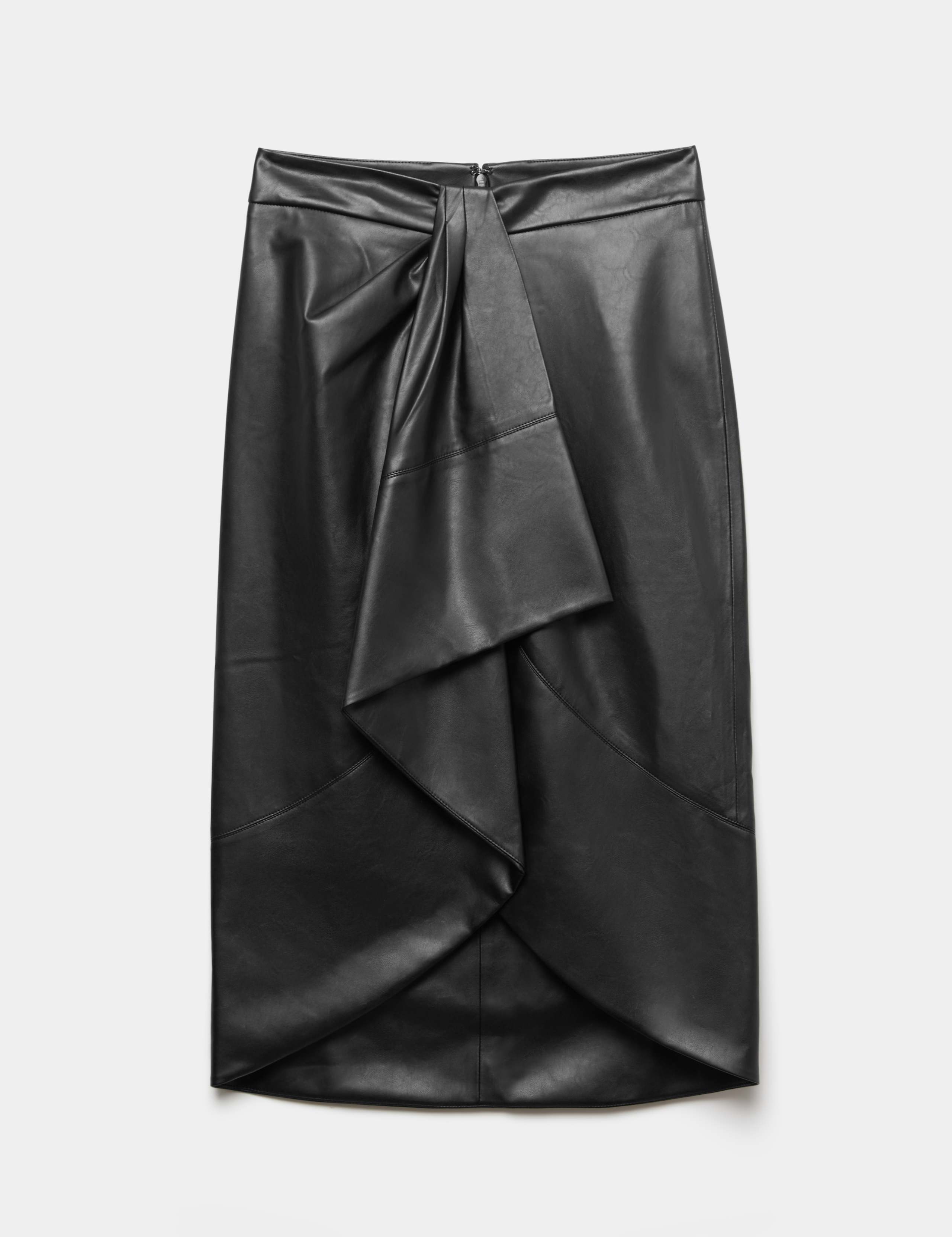 Faux Leather Midi Wrap Skirt