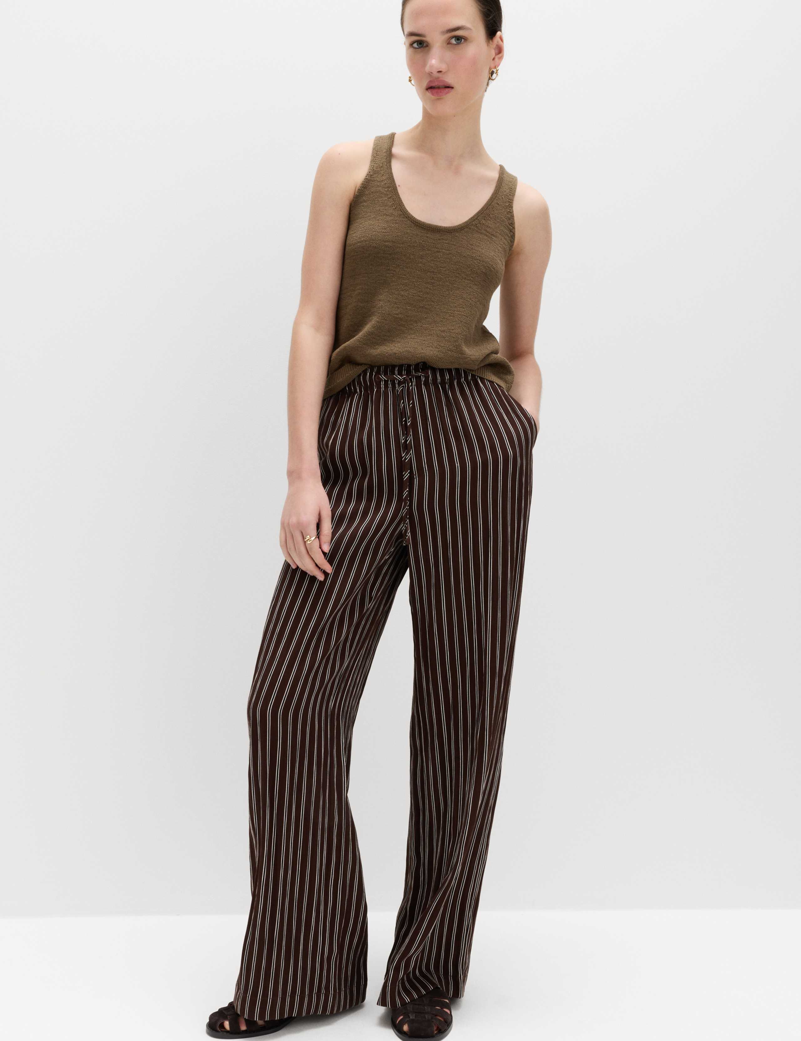 Lyocell Rich Drawstring Wide Leg Trousers