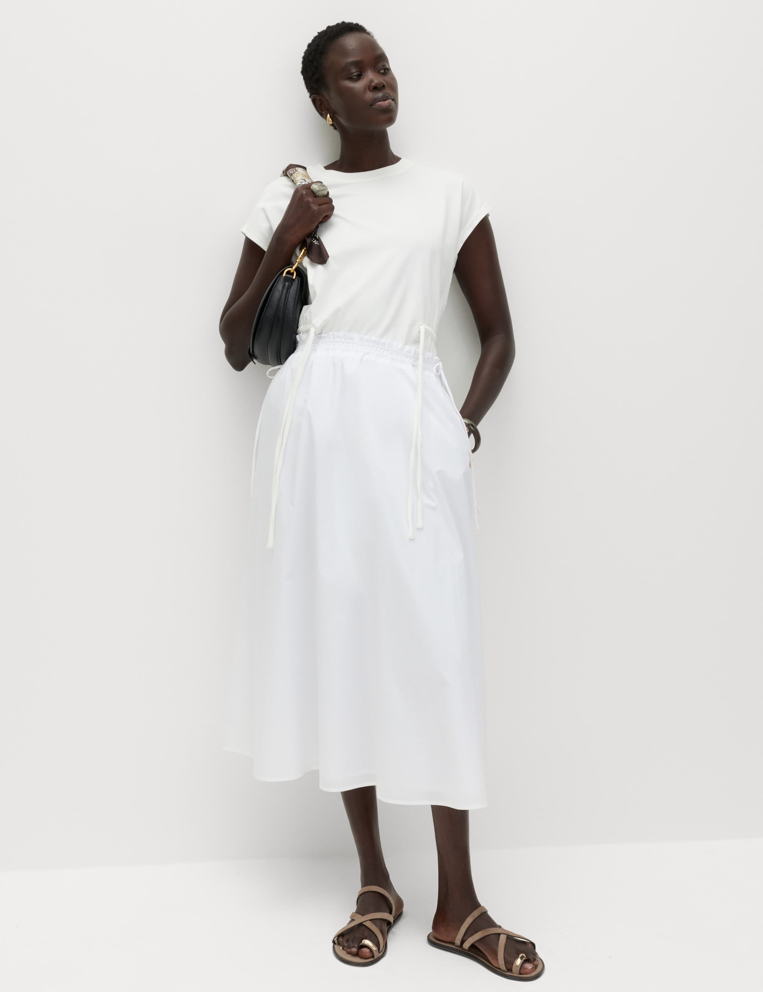 Pure Cotton Poplin Midi Skirt