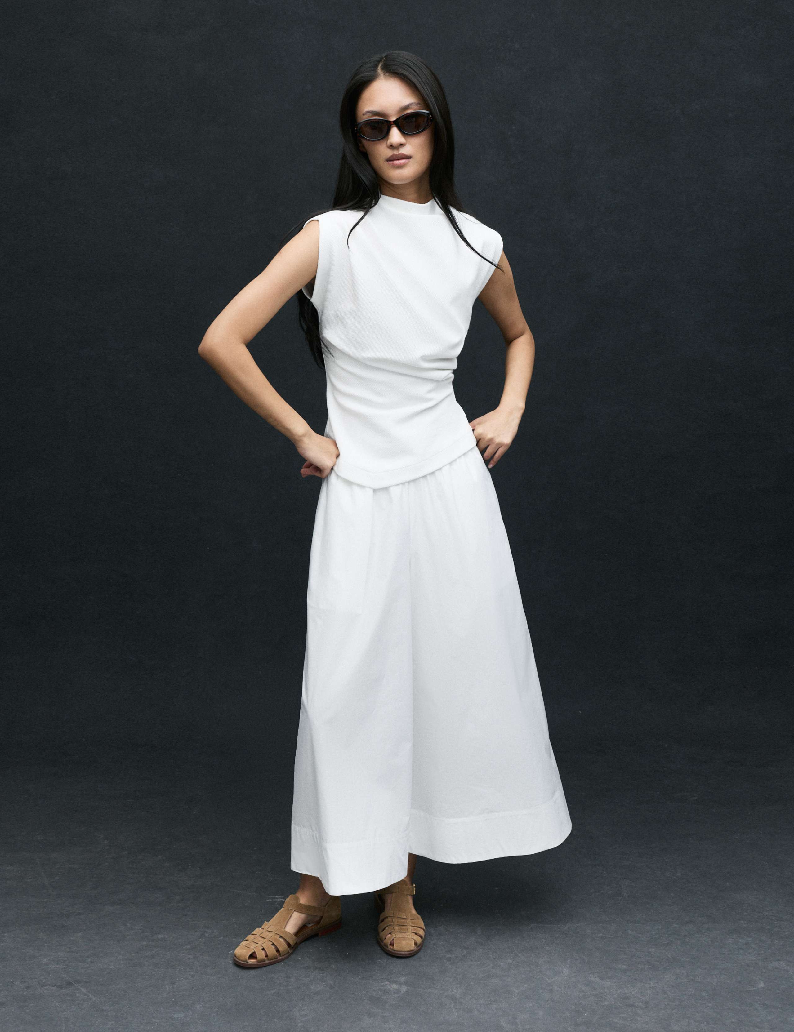 Pure Cotton Cropped Palazzo Trousers