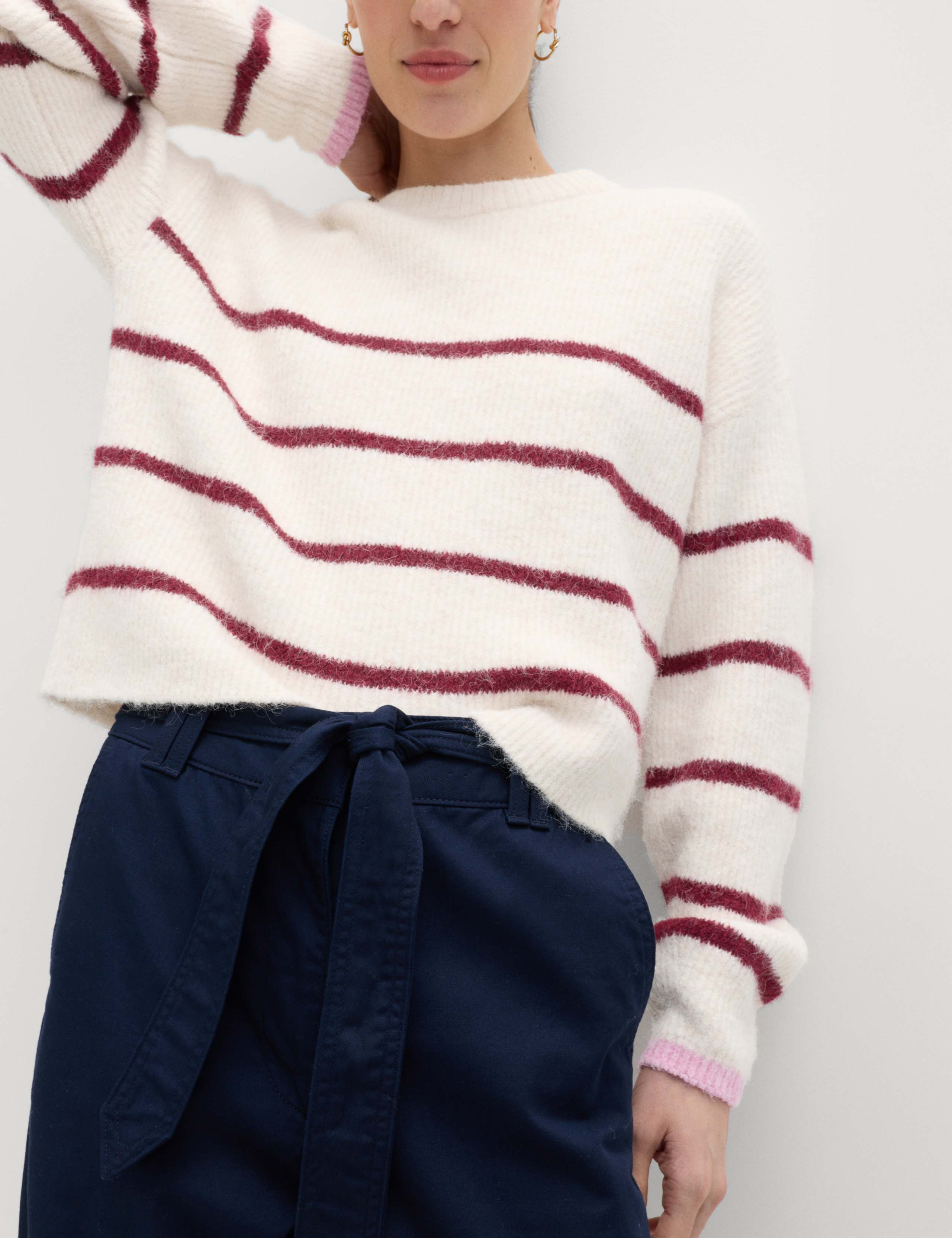 Pure Cotton Belted Straight Leg Trousers