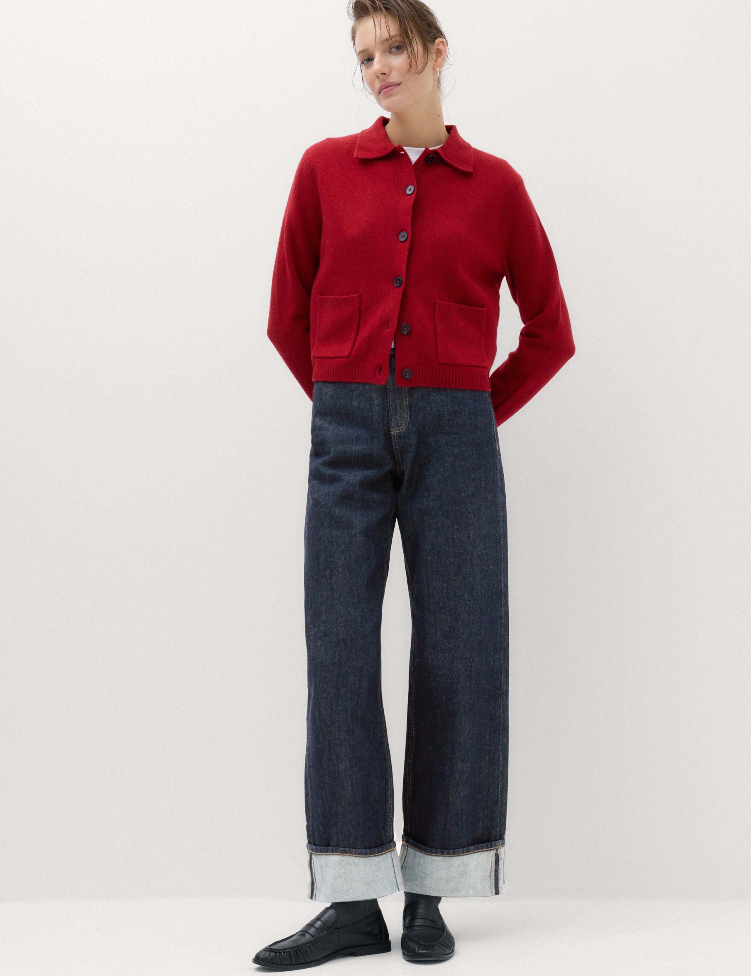 High Waisted Wide Leg Turn Up Jeans