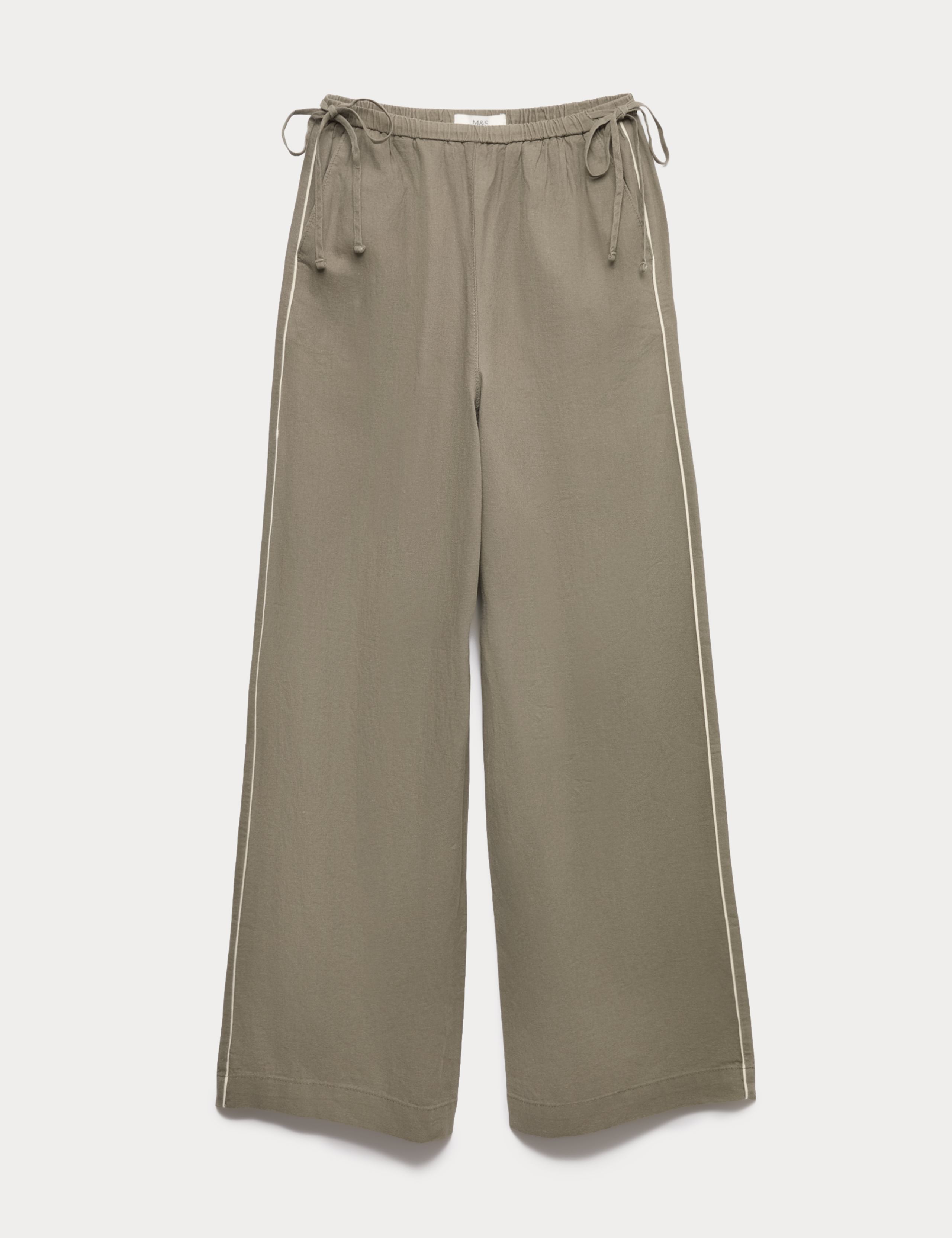 Linen Rich Tie Side Wide Leg Trousers