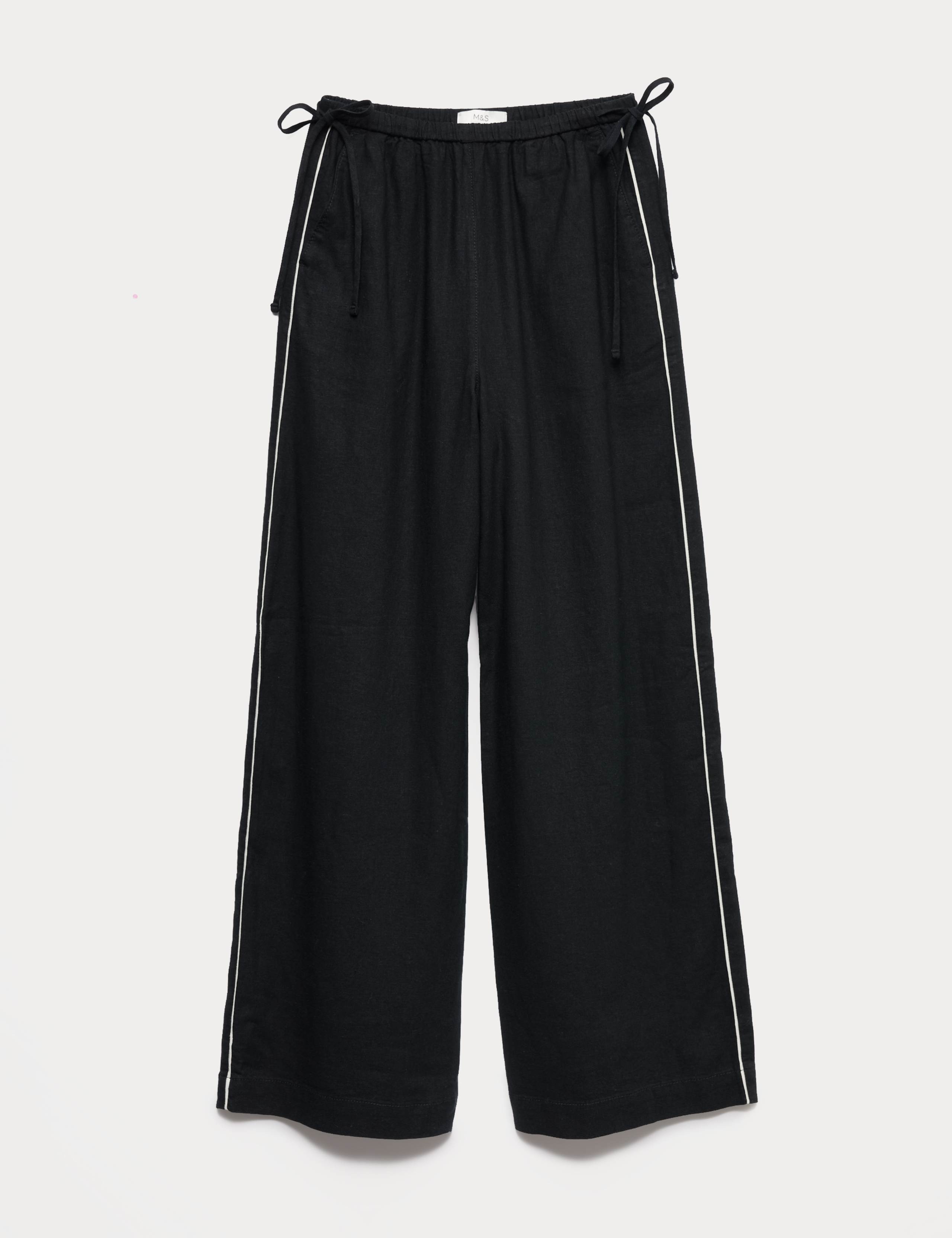 Linen Rich Tie Side Wide Leg Trousers
