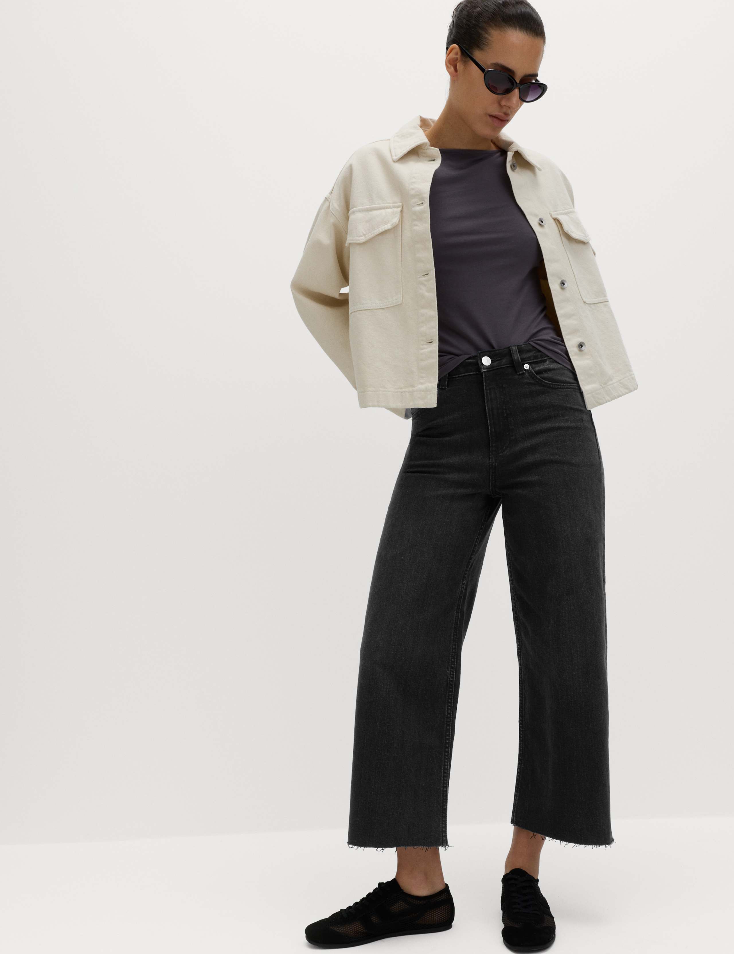 High Waisted Wide Leg Cropped Jeans