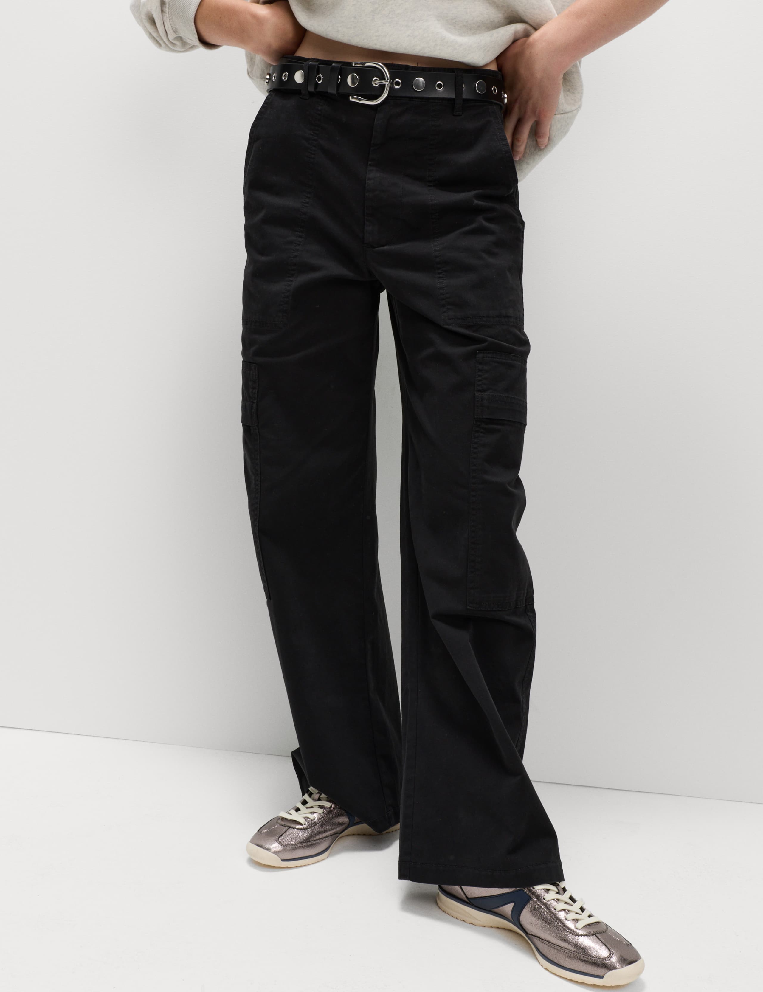 Cotton Rich Cargo Wide Leg Trousers