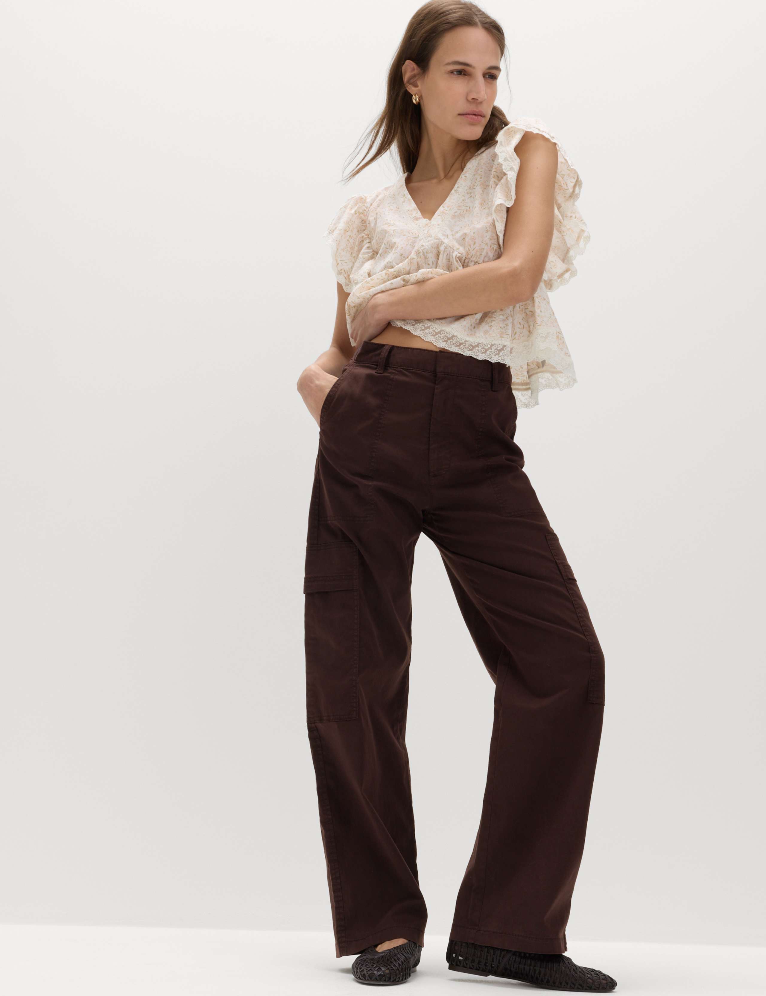 Lyocell Rich Cargo Wide Leg Trousers