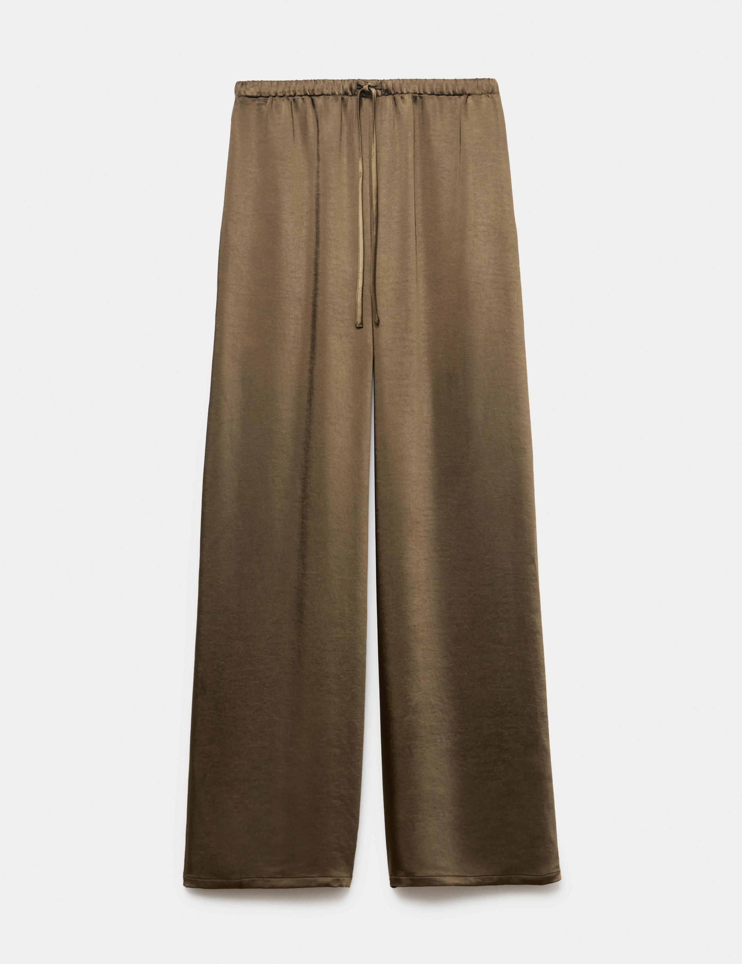 Satin Drawstring Wide Leg Trousers