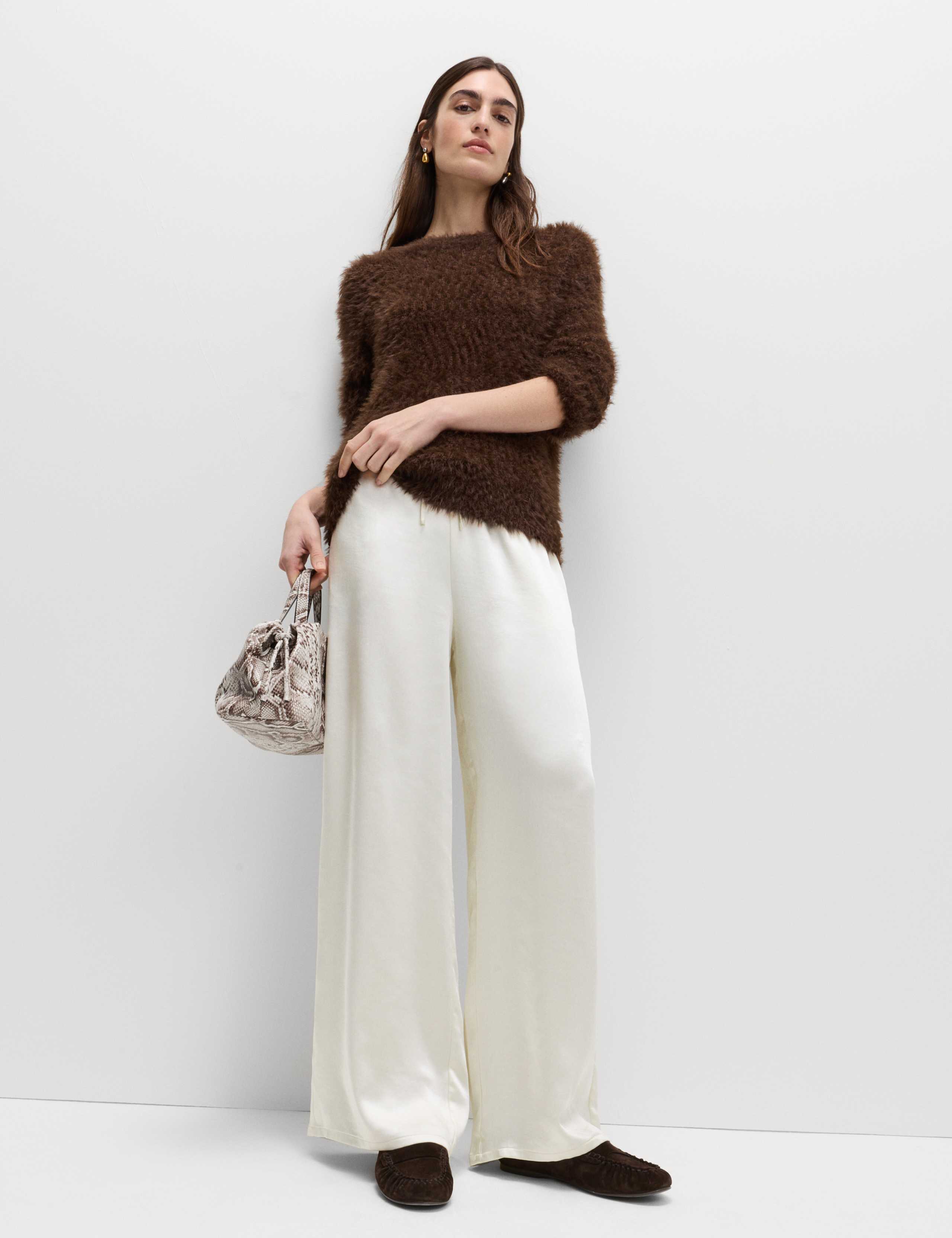 Satin Drawstring Wide Leg Trousers