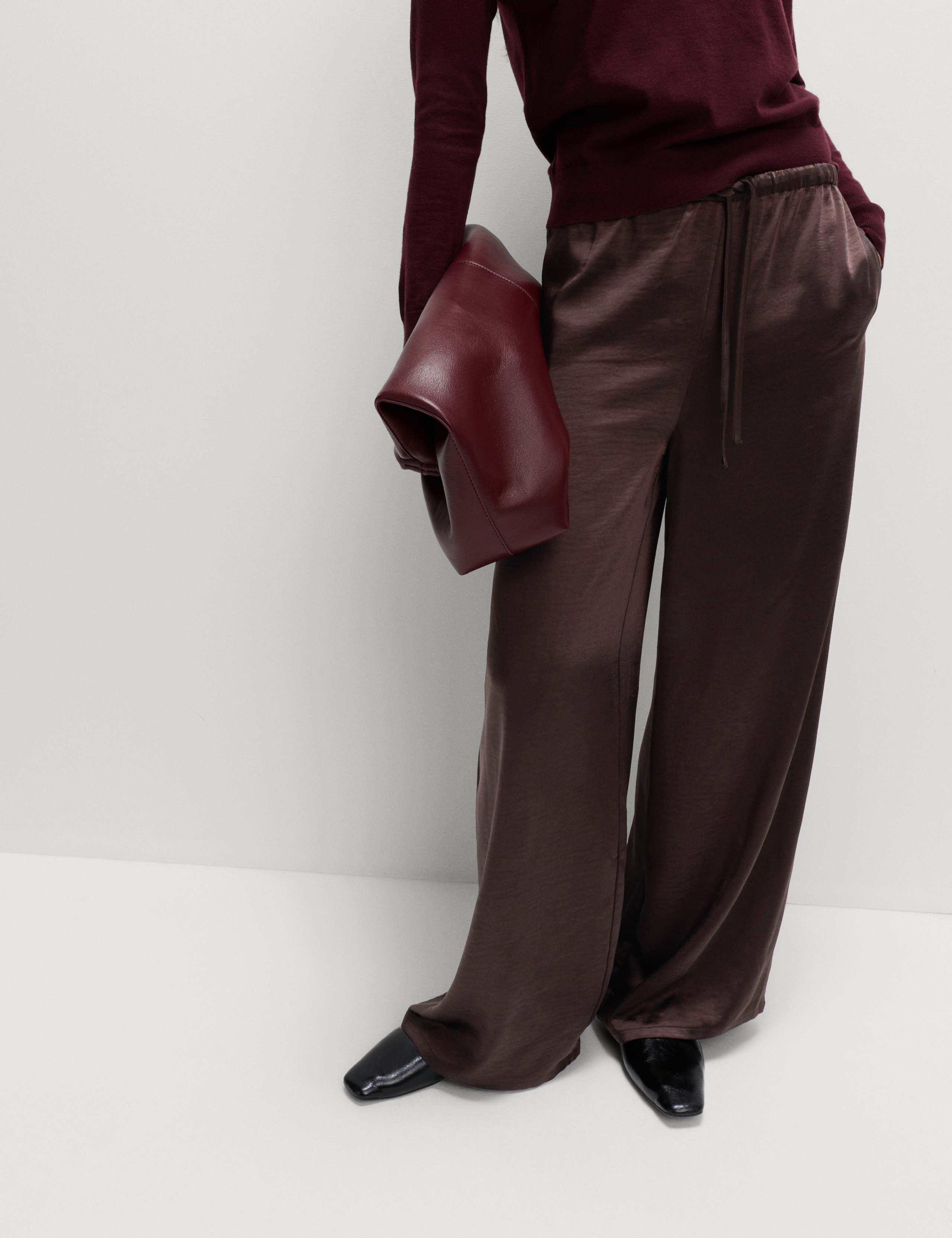 Satin Drawstring Wide Leg Trousers