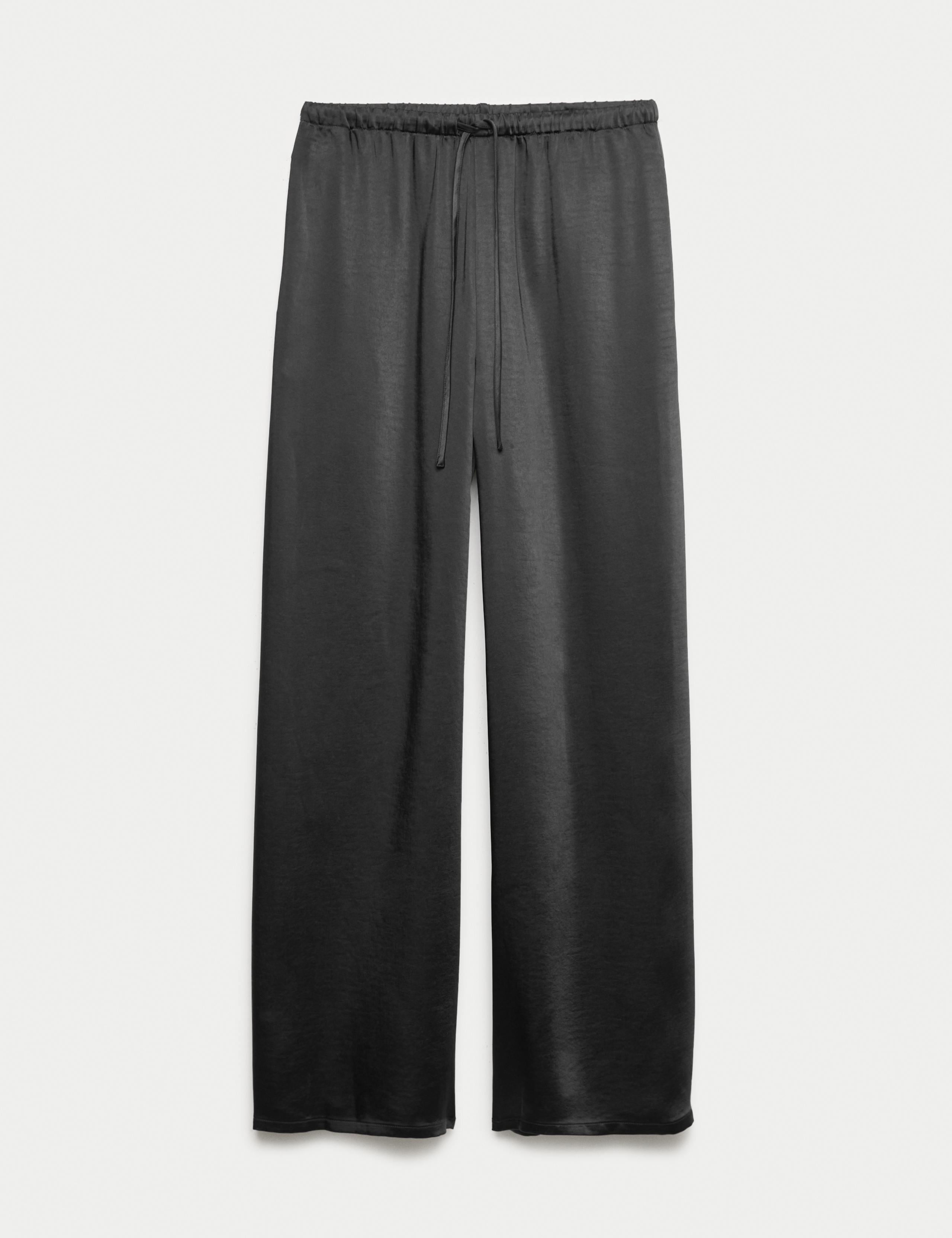 Satin Drawstring Wide Leg Trousers