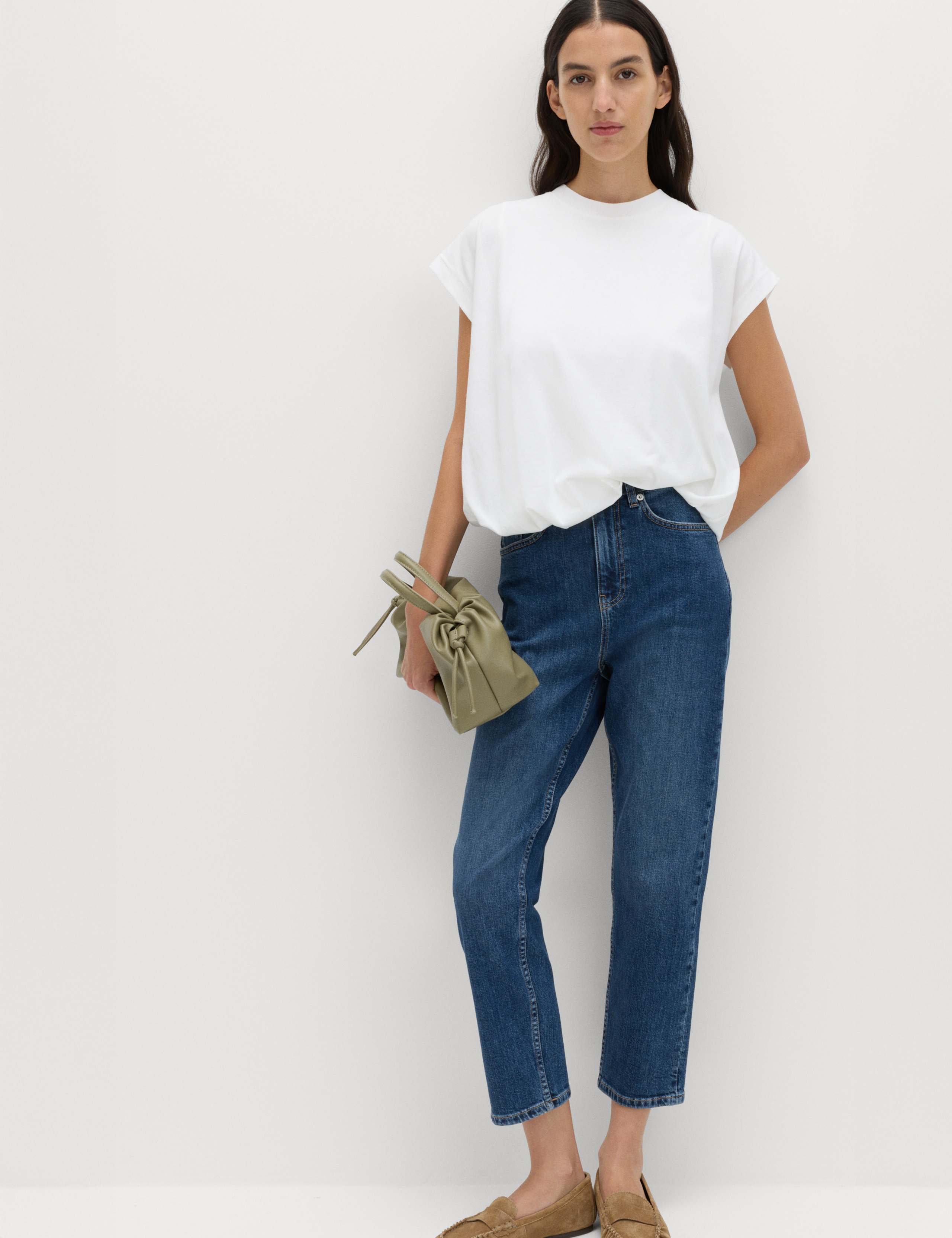 High Waisted Cropped Slim Fit Jeans