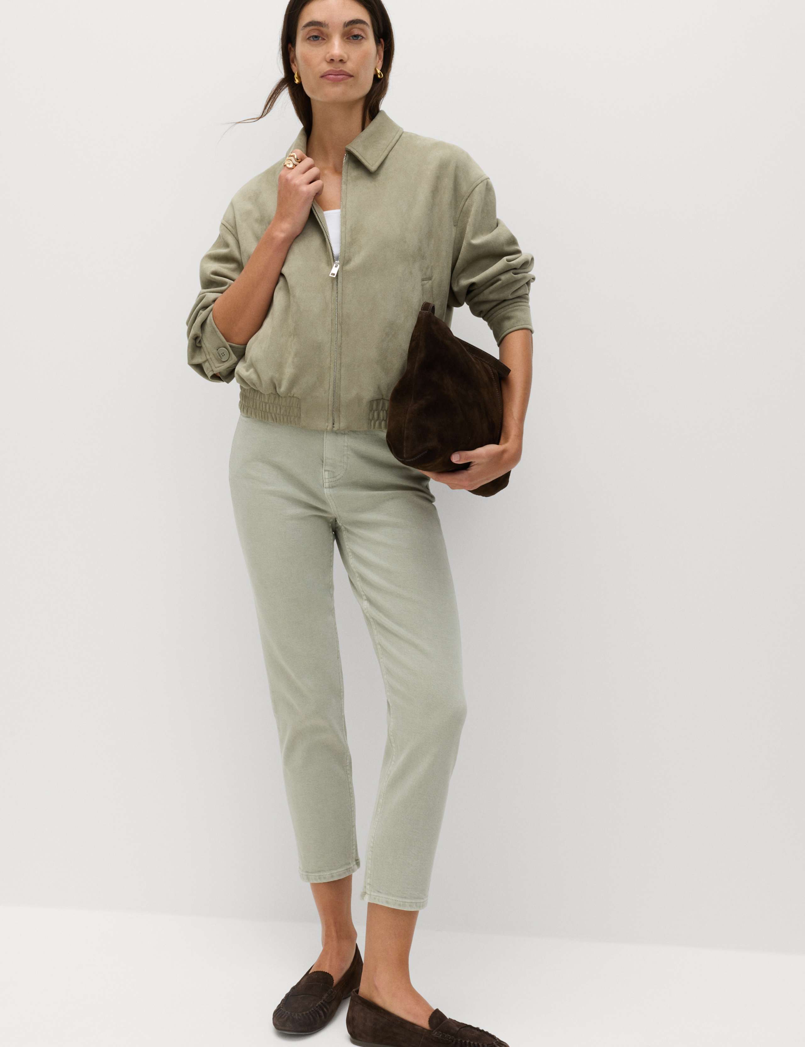 High Waisted Cropped Slim Fit Jeans