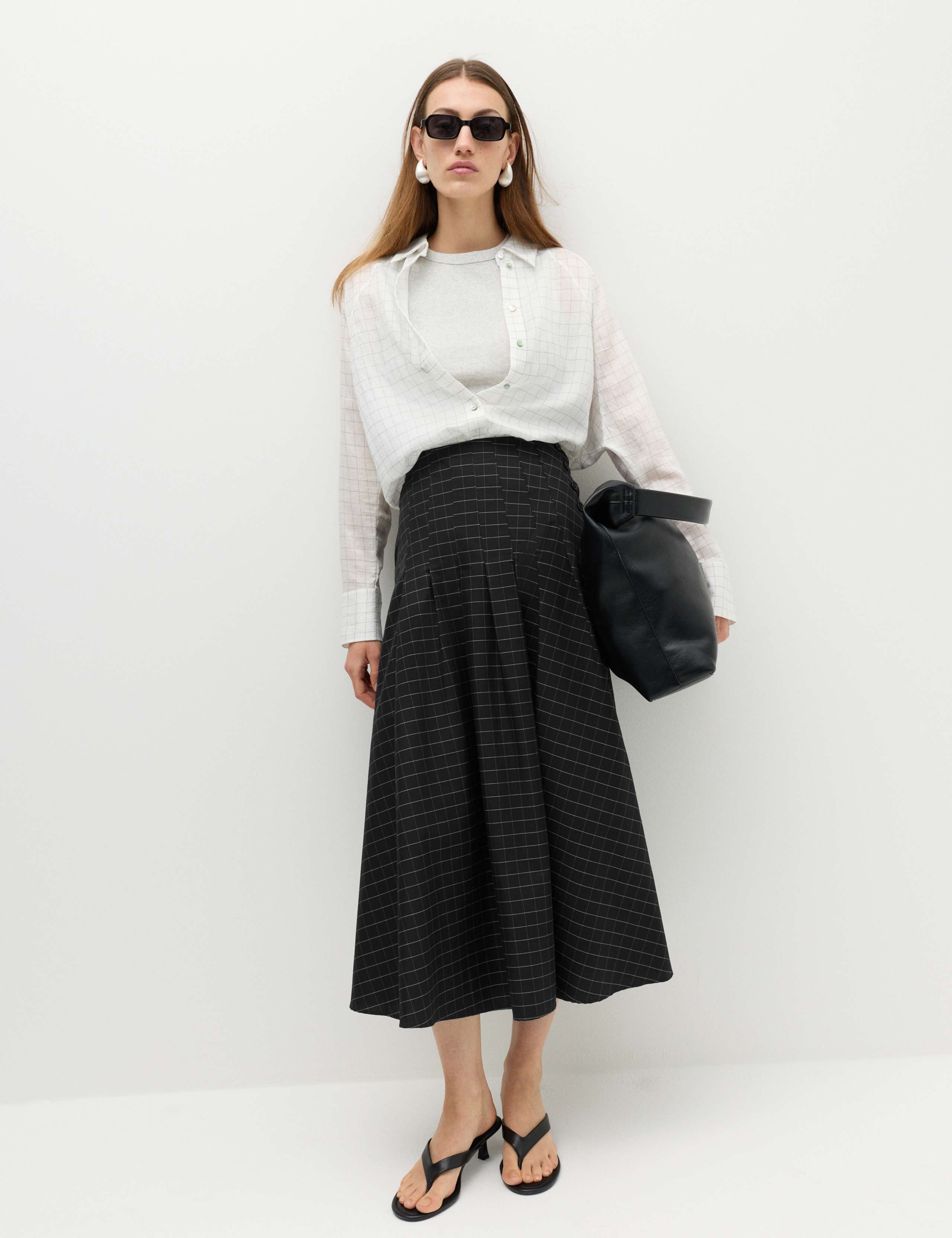Cotton Rich Checked Button Detail Maxi Skirt