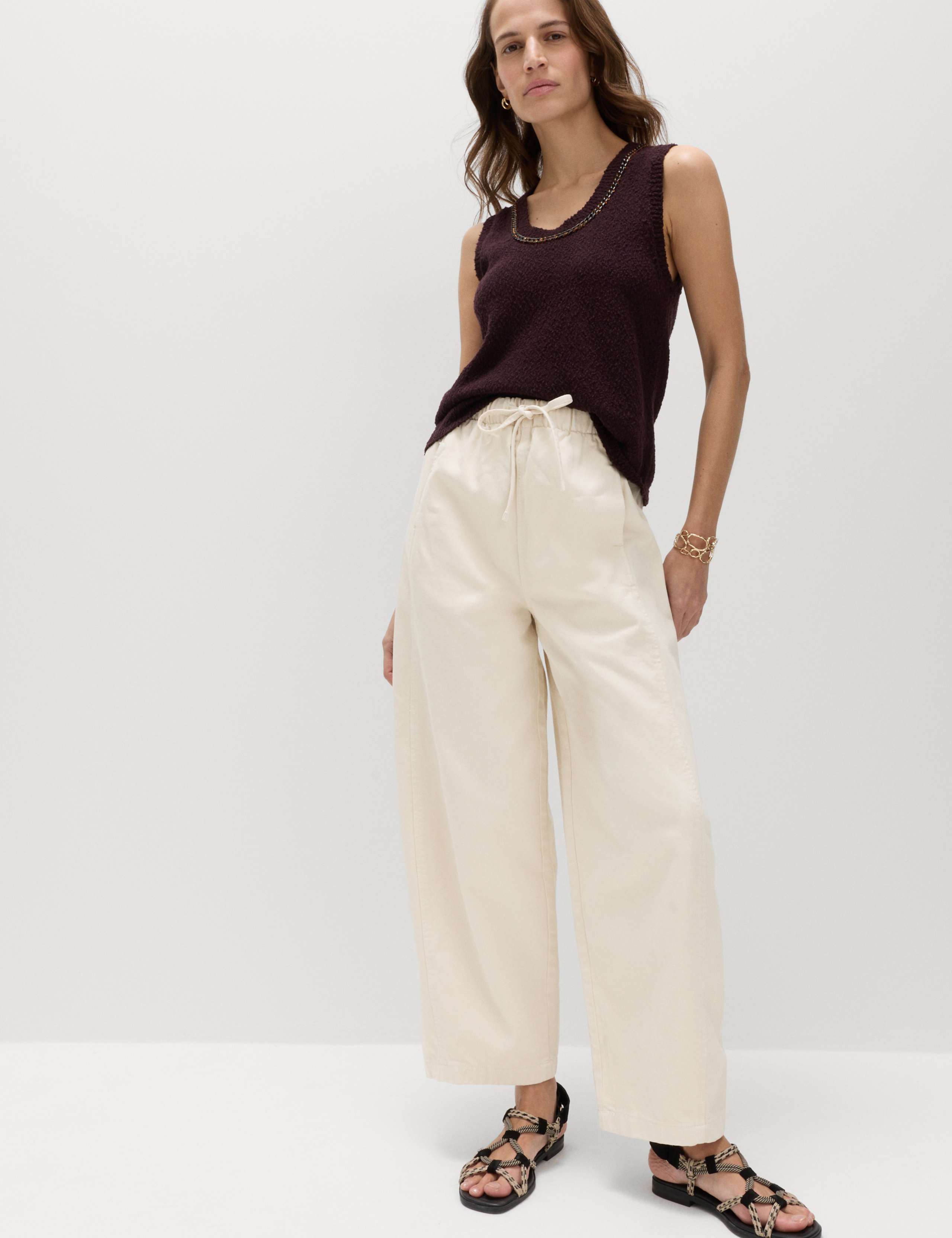 Pull On High Waisted Barrel Leg Jeans