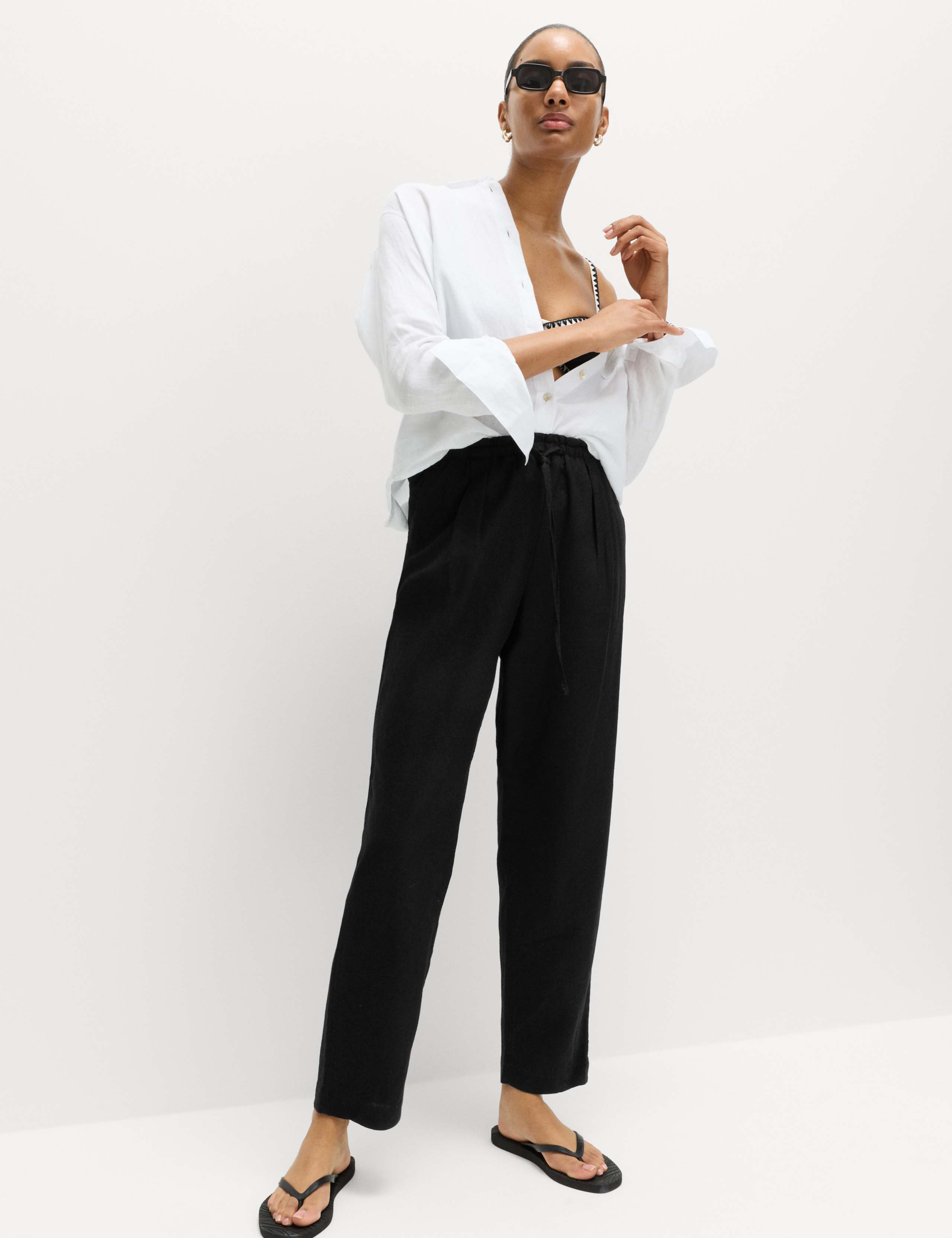 Linen Rich Elasticated Waist Tapered Trousers