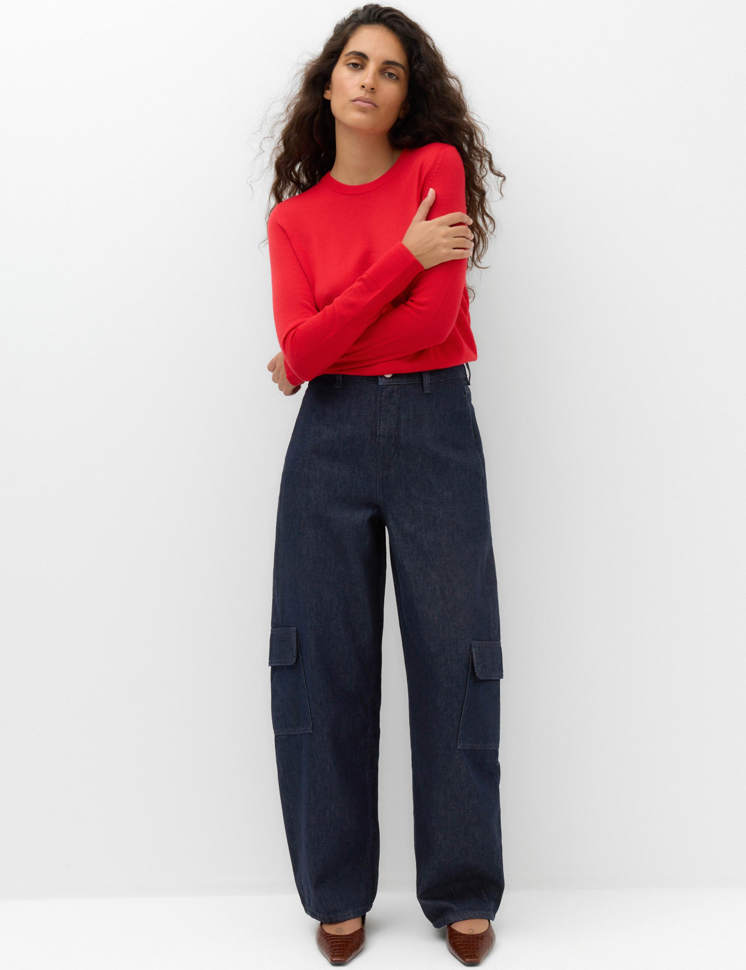Utility Mid Rise Barrel Jeans with Lyocell