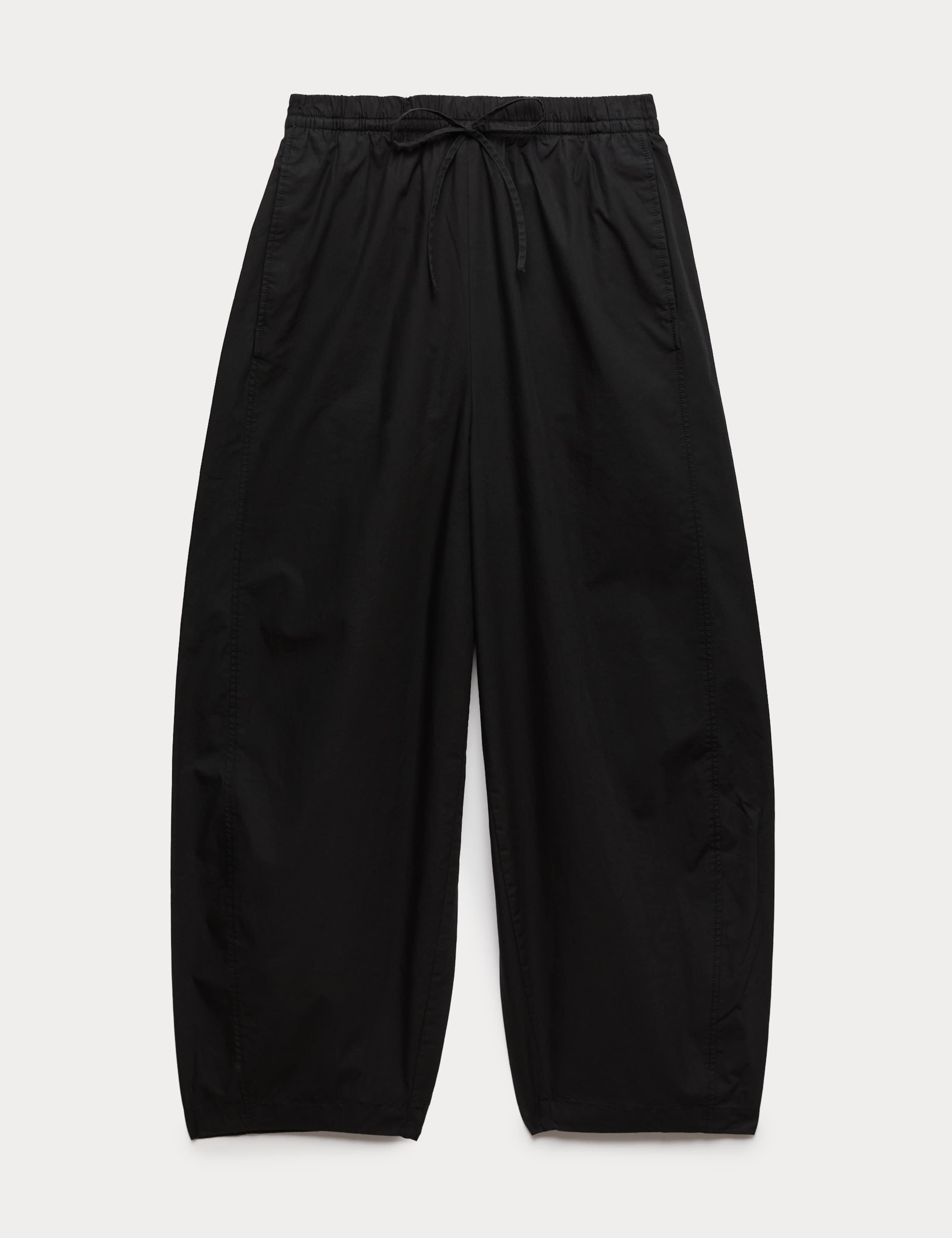 Pure Cotton Drawstring Barrel Leg Ankle Grazer Trousers