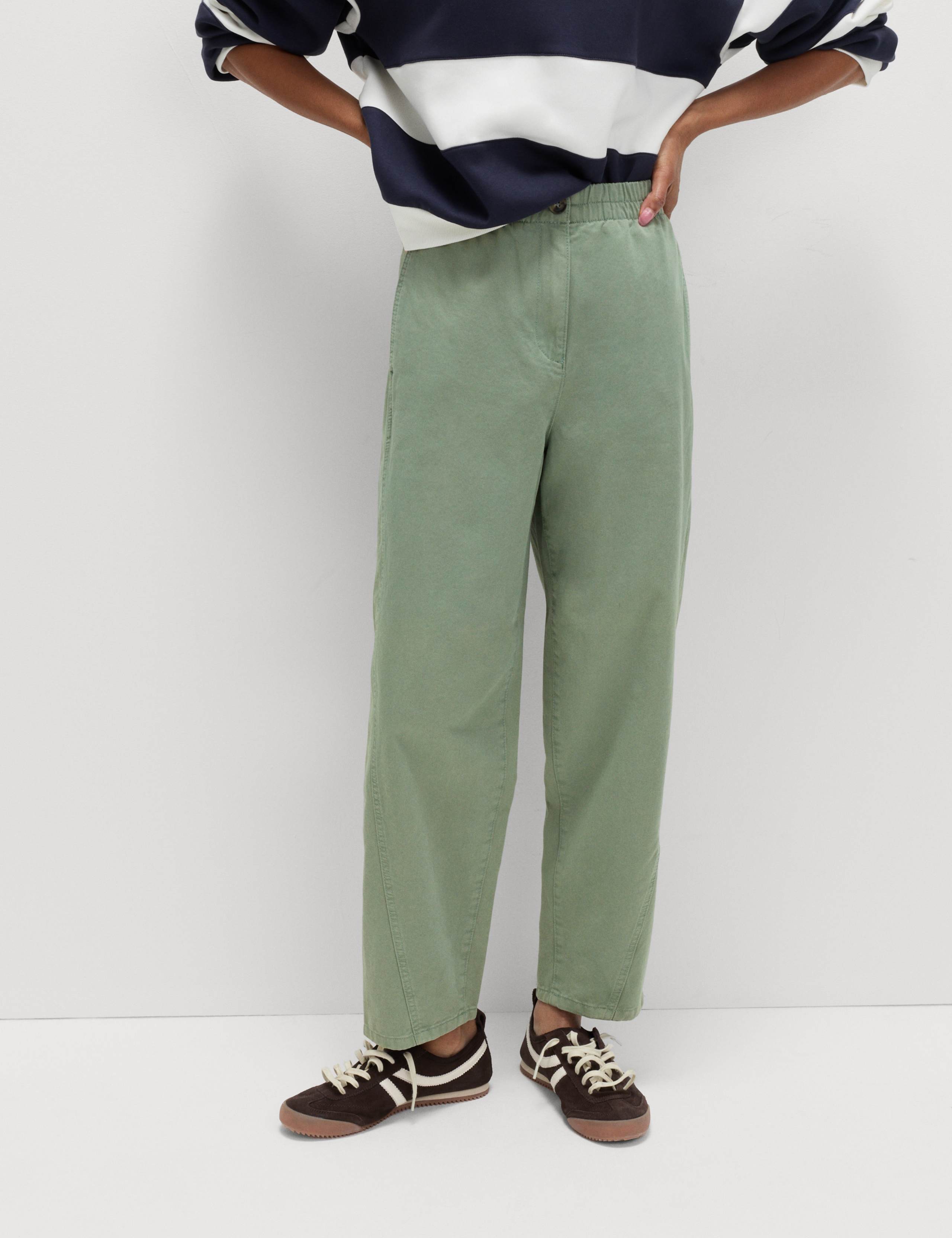Pure Cotton Elasticated Waist Carrot Leg Trousers